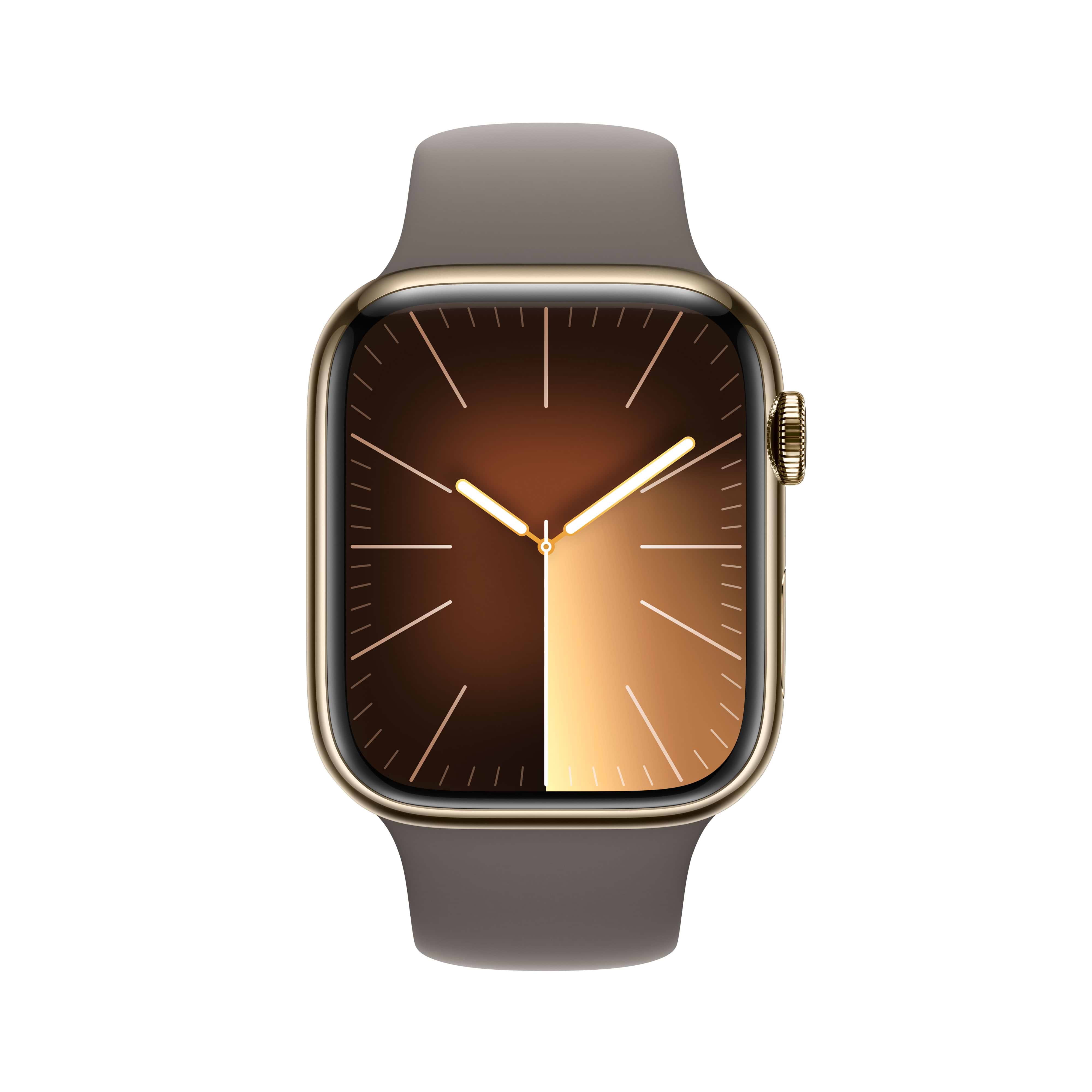 שעון חכם - Apple Watch Series 9 GPS + Cellular 45mm Gold Stainless Steel Case with Clay Sport Band - S/M  - צבע זהב שנה אחריות ע