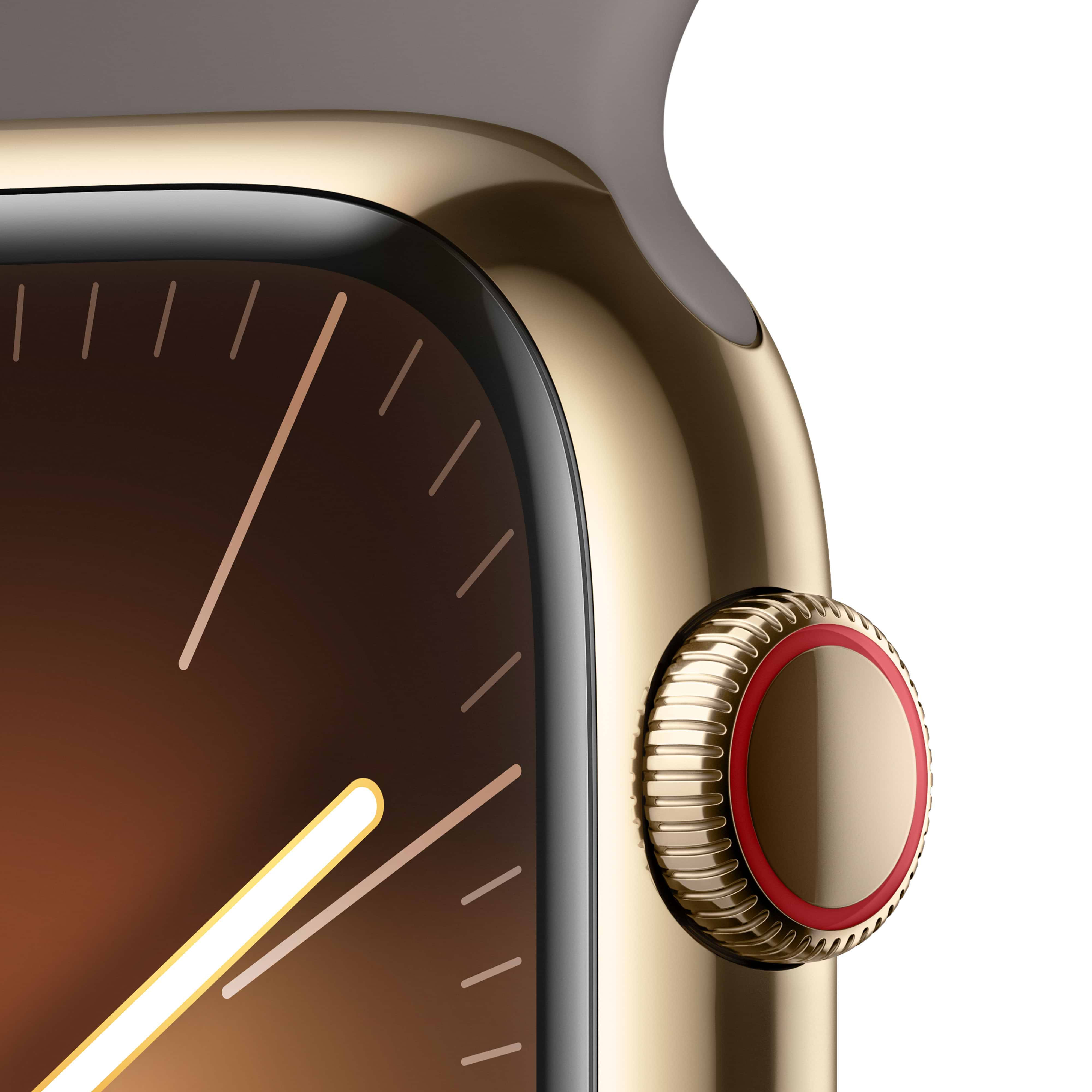 שעון חכם - Apple Watch Series 9 GPS + Cellular 45mm Gold Stainless Steel Case with Clay Sport Band - S/M  - צבע זהב שנה אחריות ע