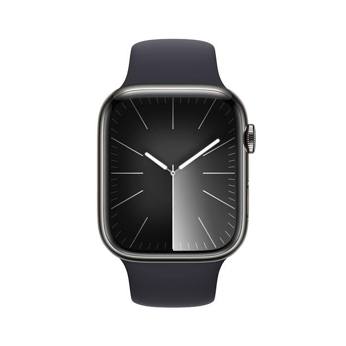שעון חכם - Apple Watch Series 9 GPS + Cellular 45mm Graphite Stainless Steel Case with Midnight Sport Band - S/M  - צבע גרפיט שנה אחריות עי היבואן הרשמי