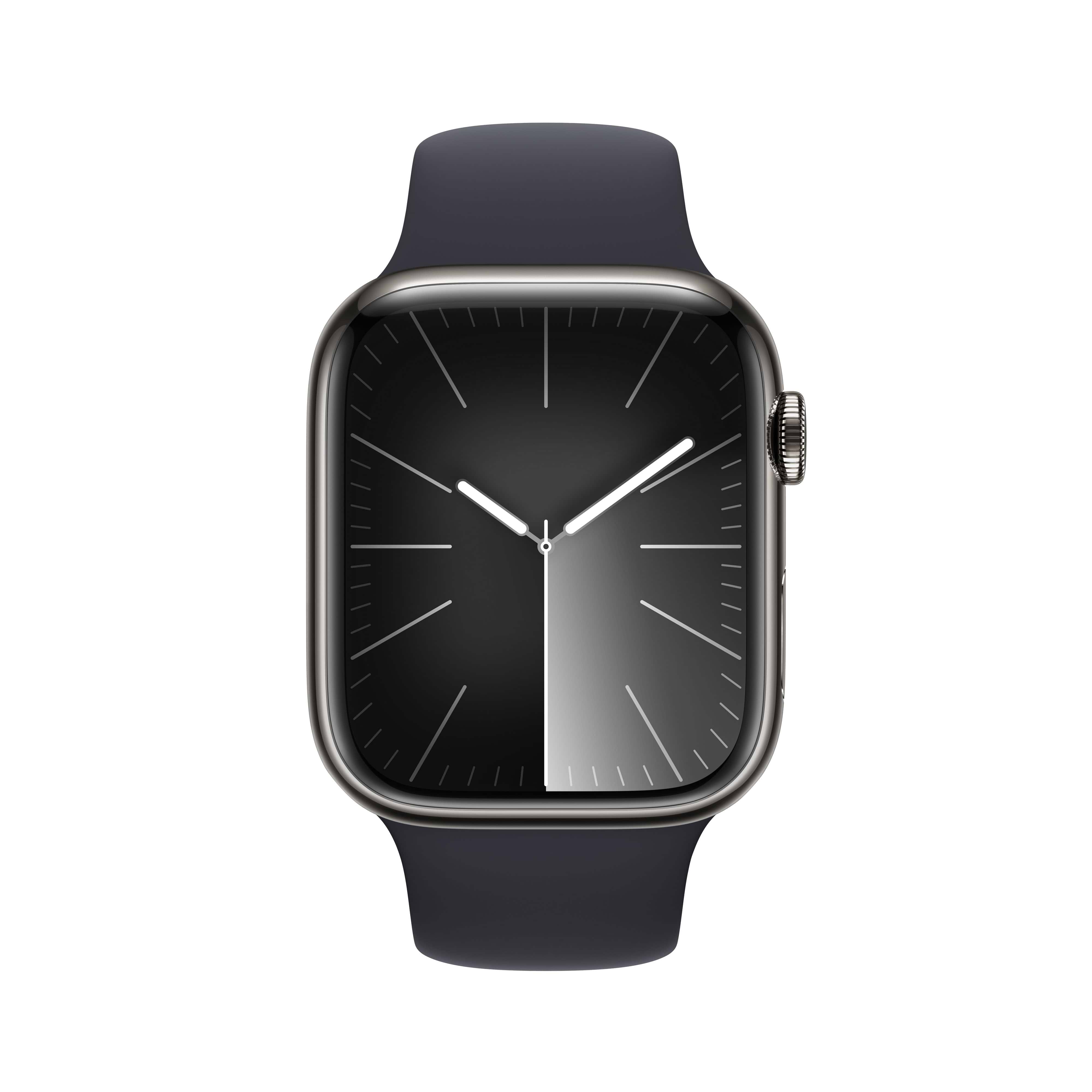 שעון חכם - Apple Watch Series 9 GPS + Cellular 45mm Graphite Stainless Steel Case with Midnight Sport Band - M/L  - צבע גרפיט שנה אחריות ע