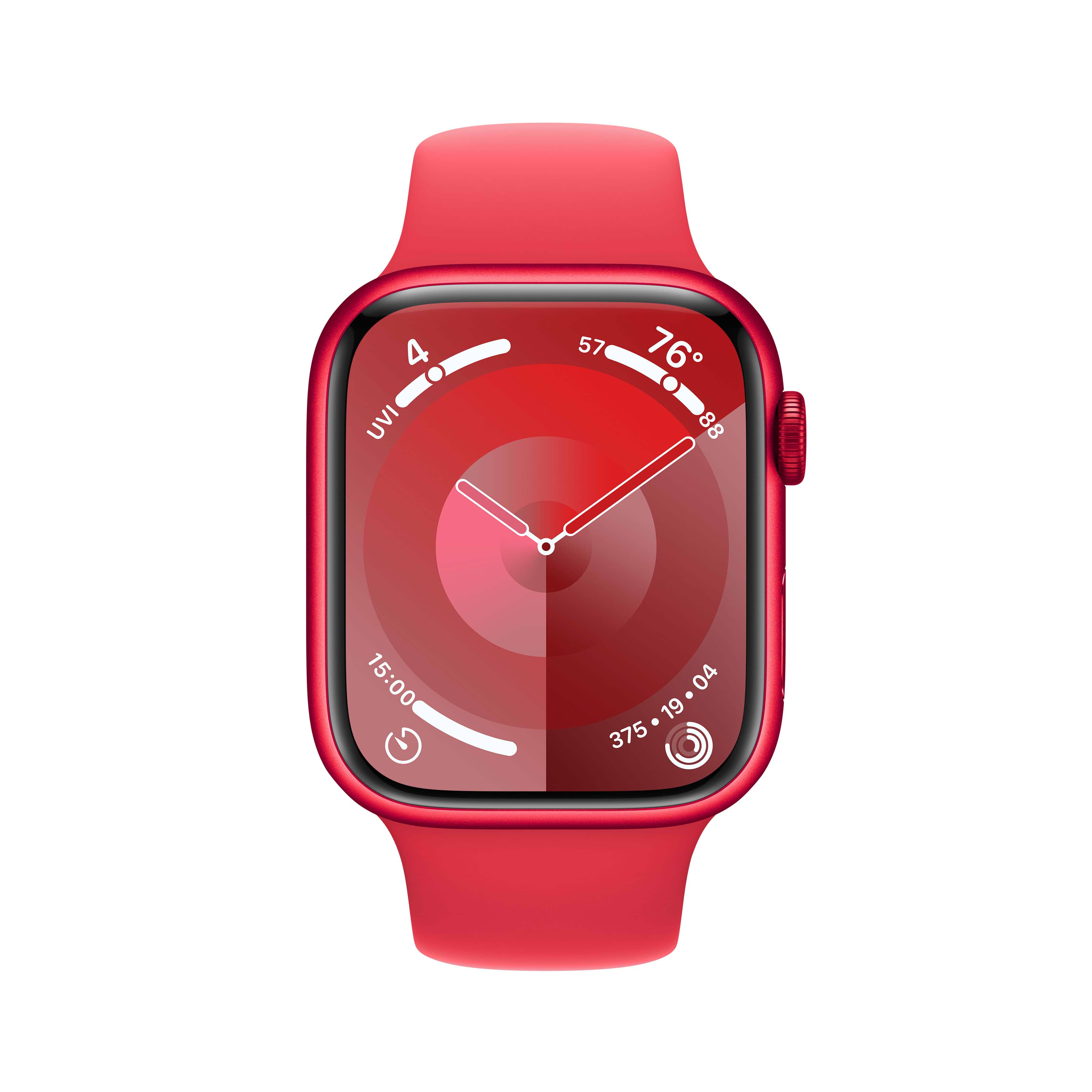 שעון חכם Apple Watch Series 9 GPS 45mm RED Aluminium Case with RED Sport Band - M/L- צבע אדום שנה אחריות ע