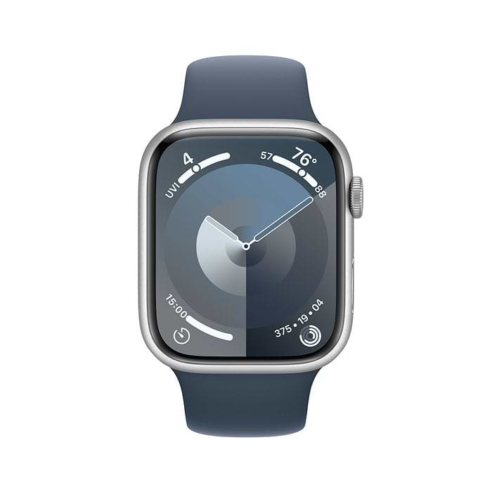 שעון חכם - Apple Watch Series 9 GPS + Cellular 45mm Silver Aluminium Case with Storm Blue Sport Band - S/M  - צבע שחור חצות שנה אחריות עי היבואן הרשמי