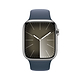 שעון חכם - Apple Watch Series 9 GPS + Cellular 45mm Silver Stainless Steel Case with Storm Blue Sport Band - S/M  - צבע כסוף שנה אחריות ע"י היבואן הרשמי