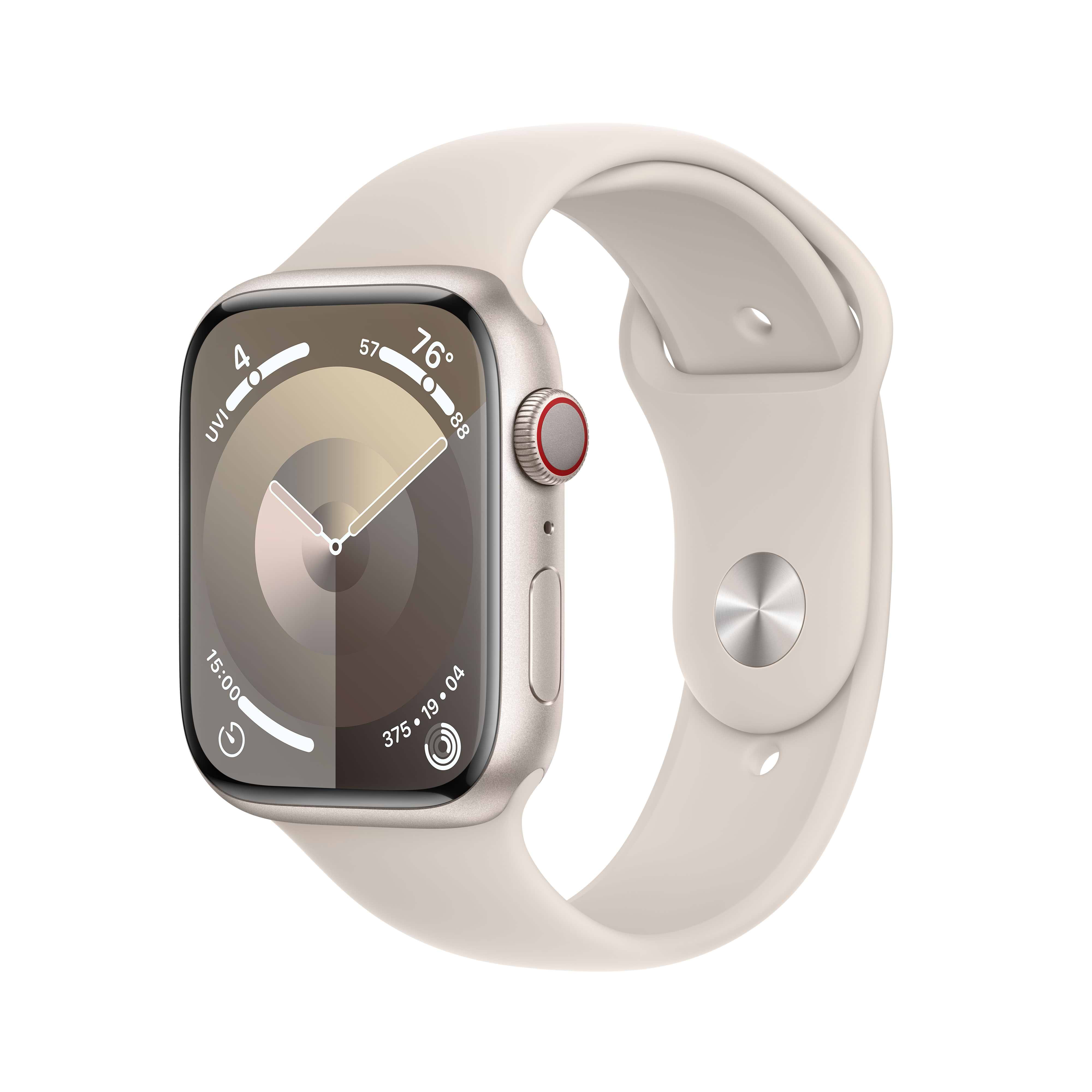 שעון חכם - Apple Watch Series 9 GPS + Cellular 45mm Starlight Aluminium Case with Starlight Sport Band - S/M  - צבע אור כוכבים שנה אחריות ע