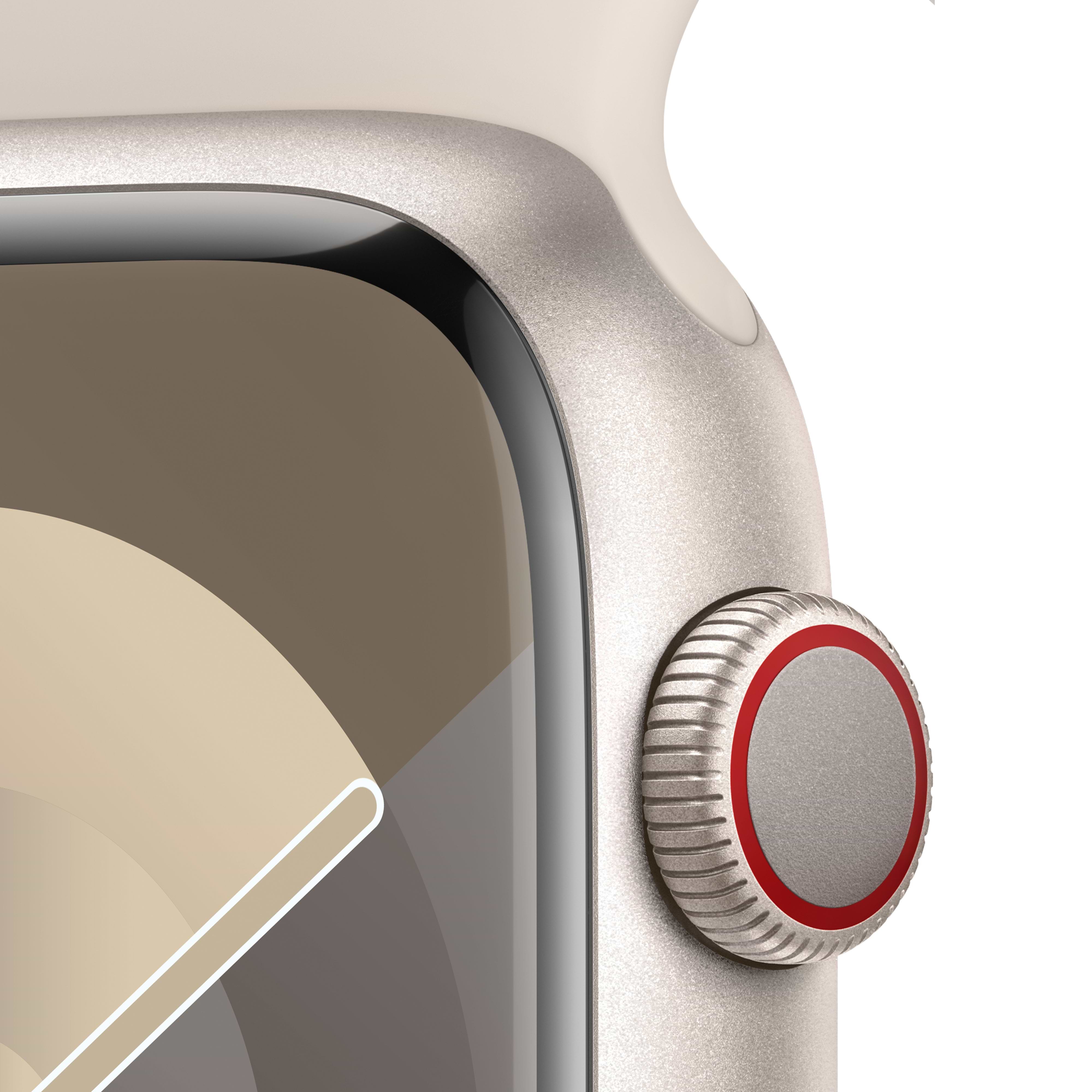 שעון חכם - Apple Watch Series 9 GPS + Cellular 45mm Starlight Aluminium Case with Starlight Sport Band - S/M  - צבע אור כוכבים שנה אחריות ע
