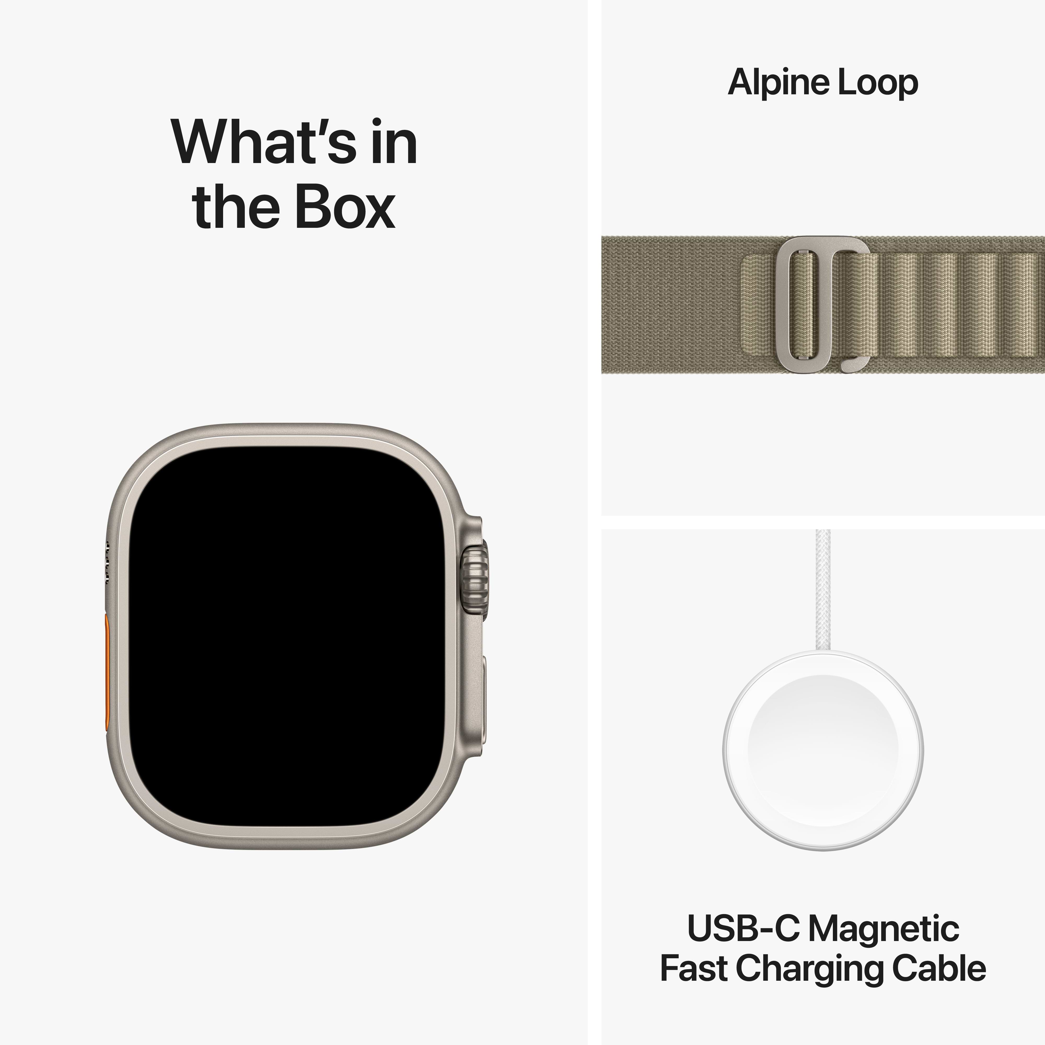 שעון חכם - Apple Watch Ultra 2 GPS + Cellular 49mm Titanium Case with Olive Alpine Loop Small שנה אחריות ע