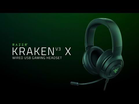 אוזניות גיימינג  Razer Kraken V3 X USB - צבע שחור שנתיים אחריות ע