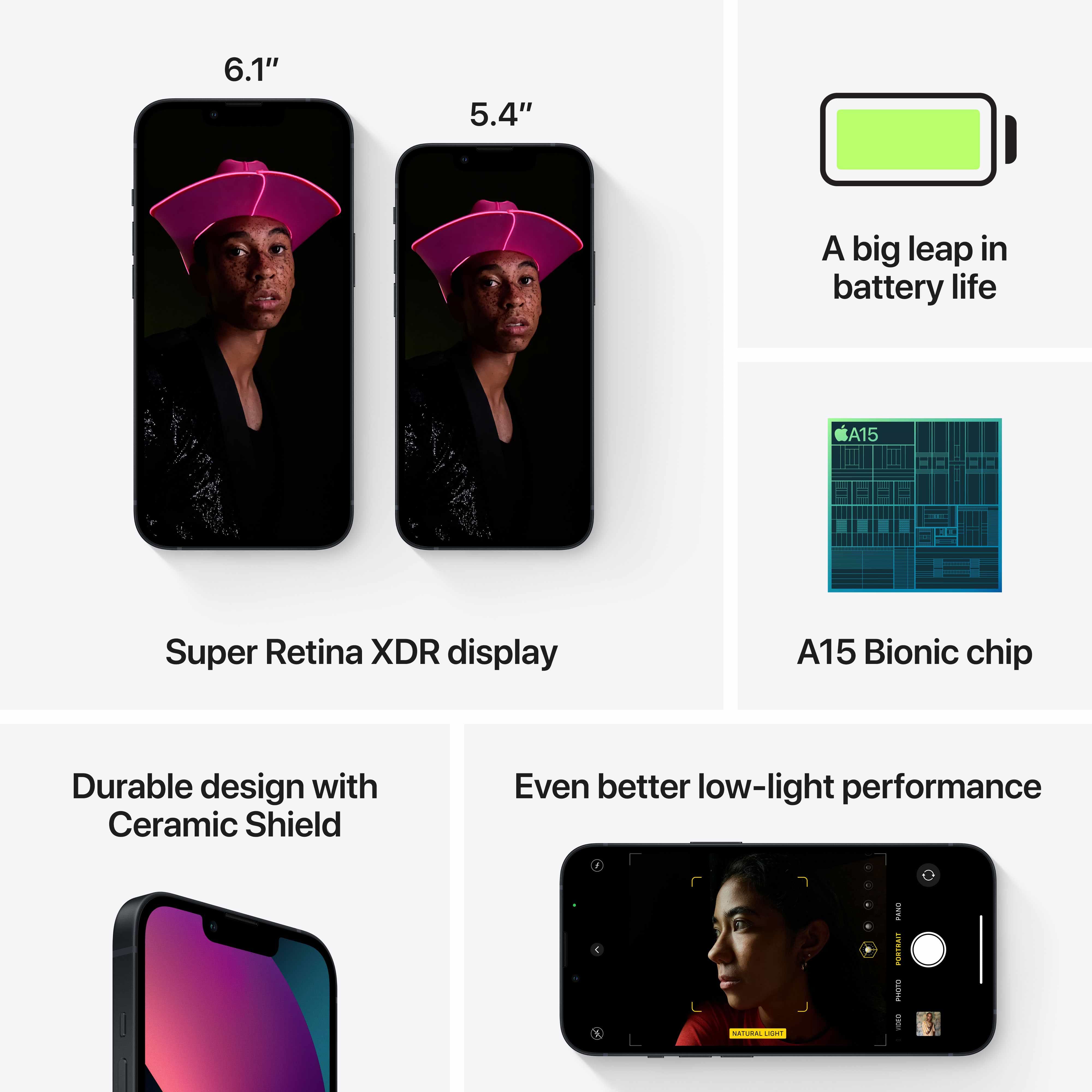 סמארטפון Apple iPhone 13 128GB - צבע שחור חצות שנה אחריות ע