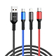 כבל טעינה משולב AWEI CL-971 Type-C/Lightning/M.to USB-A באורך 1.2 מטר - צבע שחור אדום וכחול