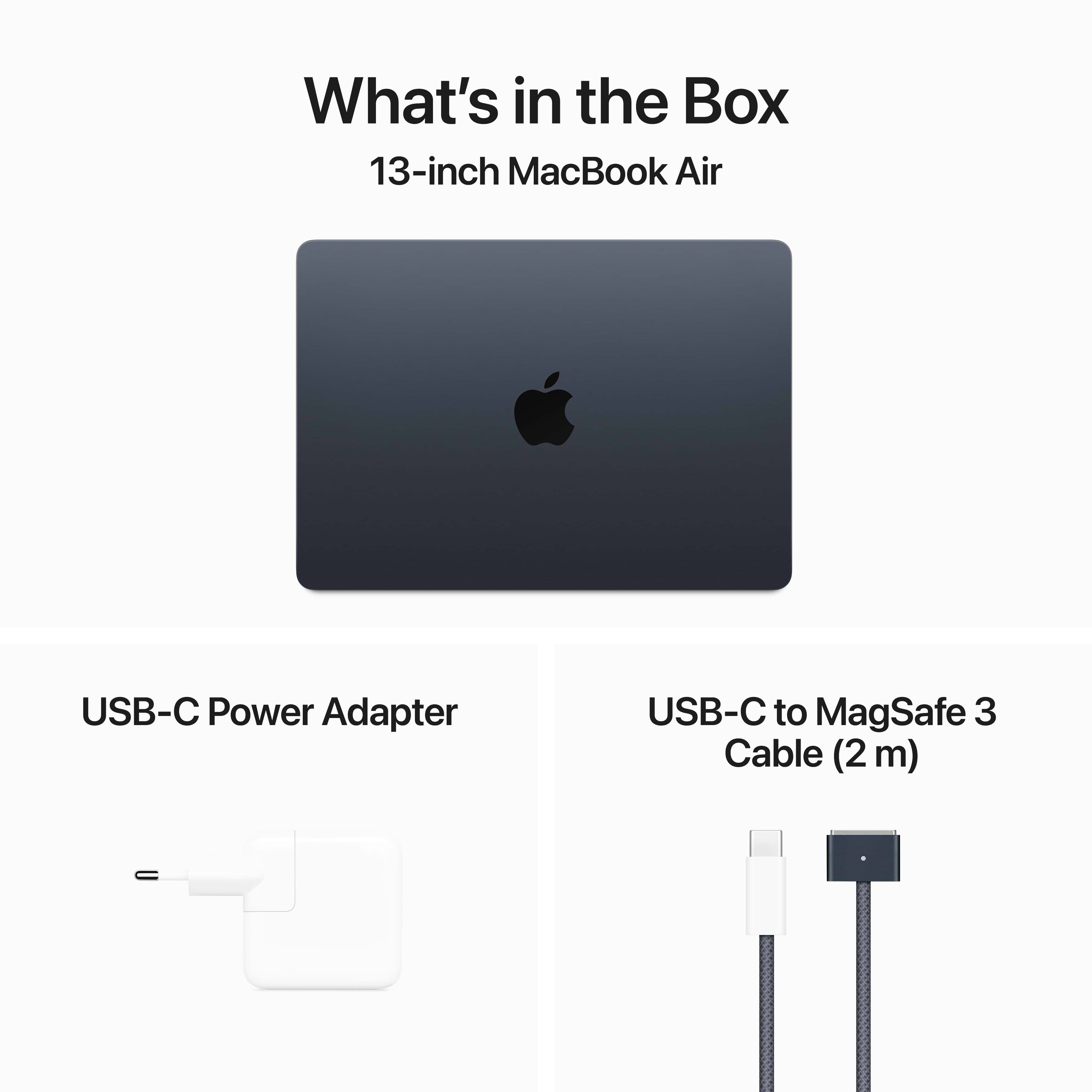מחשב נייד Apple MacBook Air 13 - MRXW3HB/A M3 Chip 8-Core CPU 10-Core GPU 512GB SSD 8GB Unified Memory - צבע שחור חצות שנה אחריות ע