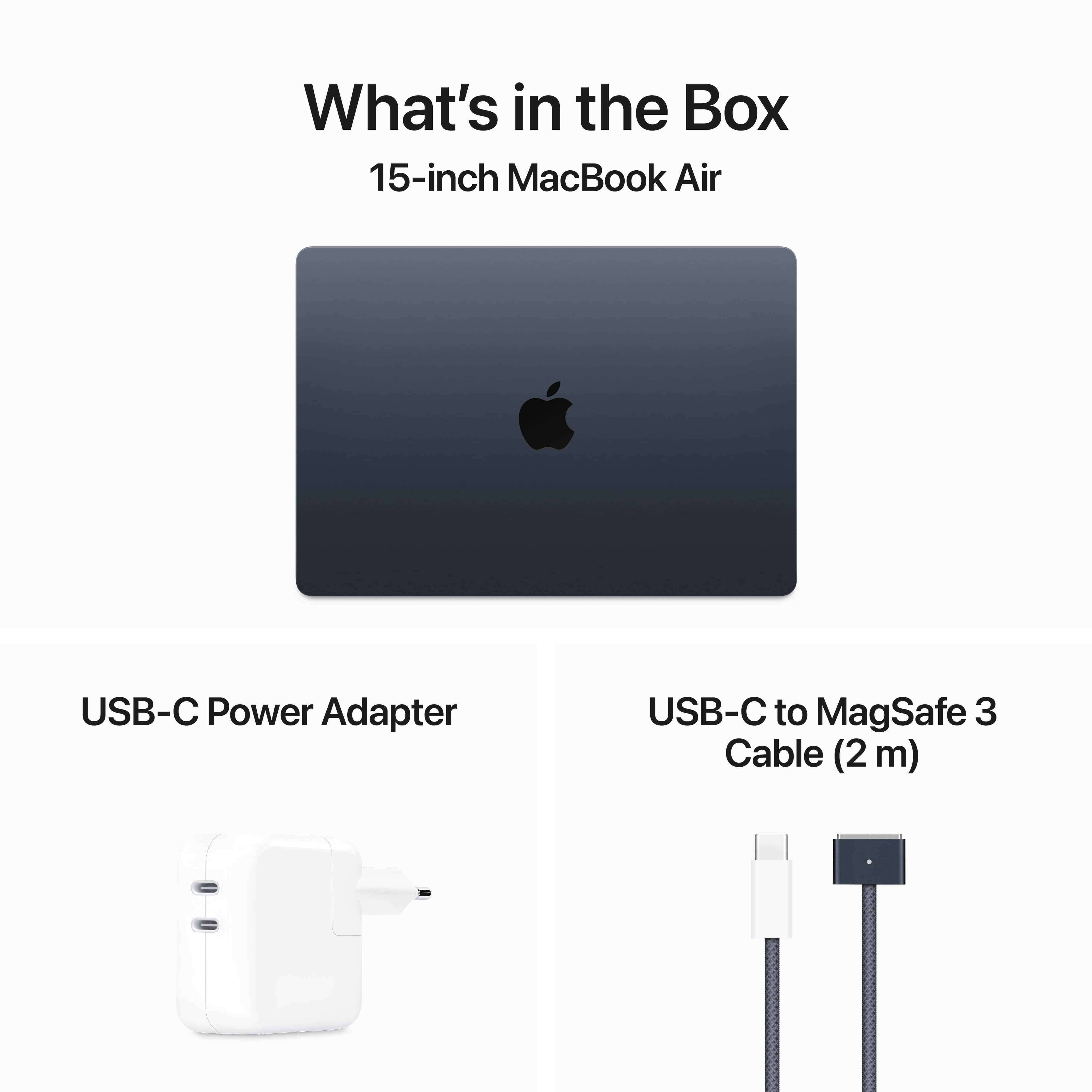 מחשב נייד Apple MacBook Air 15 - MRYU3HB/A M3 Chip 8-Core CPU 10-Core GPU 256GB SSD 8GB Unified Memory - צבע שחור חצות שנה אחריות ע
