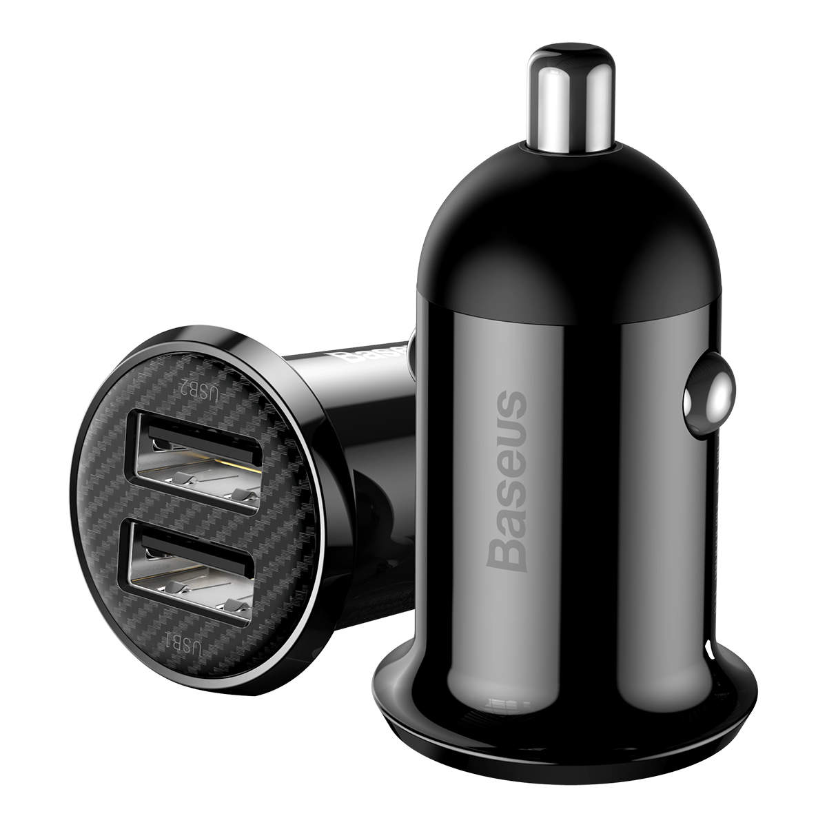 מטען לרכב Baseus Grain Pro Car Charger Dual USB 4.8A  - צבע שחור שנה אחריות ע