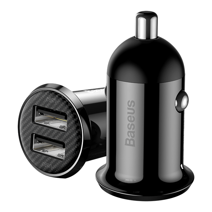 מטען לרכב Baseus Grain Pro Car Charger Dual USB 4.8A)  - צבע שחור שנה אחריות עי היבואן הרשמי