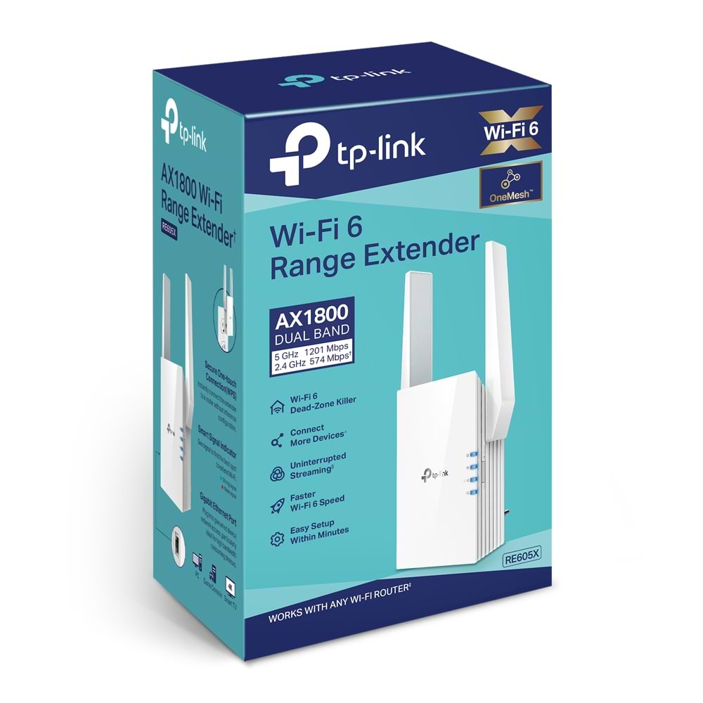 מגדיל טווח TP-Link RE605X AX1800 Wi-Fi 6 Range Extender - בצבע לבן שלוש שנות אחריות ע