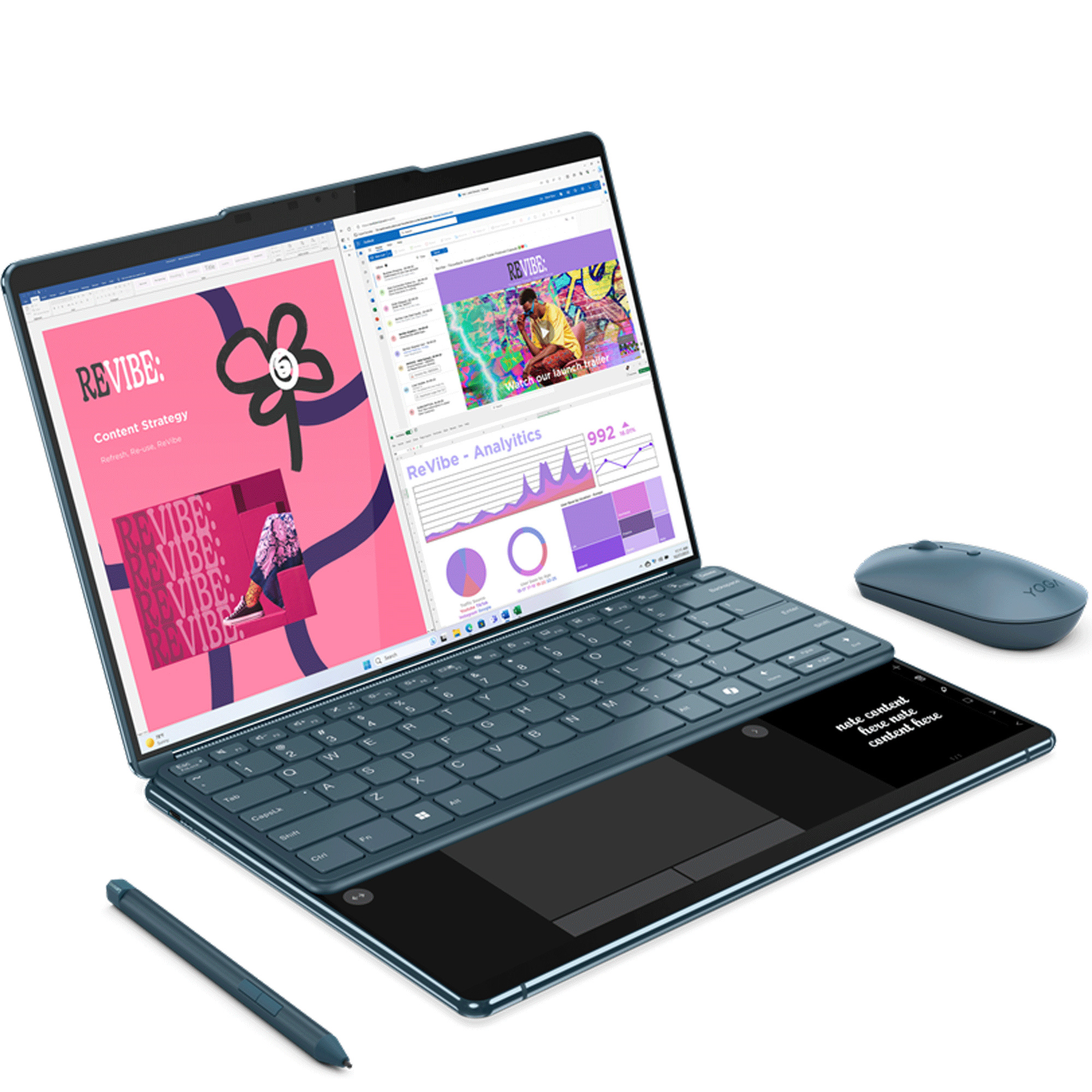 מחשב נייד עם זוג מסכי מגע Lenovo Yoga Book 9 13IMU9 - 83FF001UIV - Core Ultra 7-155U 1TB SSD 32GB RAM Windows 11 Pro - צבע כחול שלוש שנות אחריות ע
