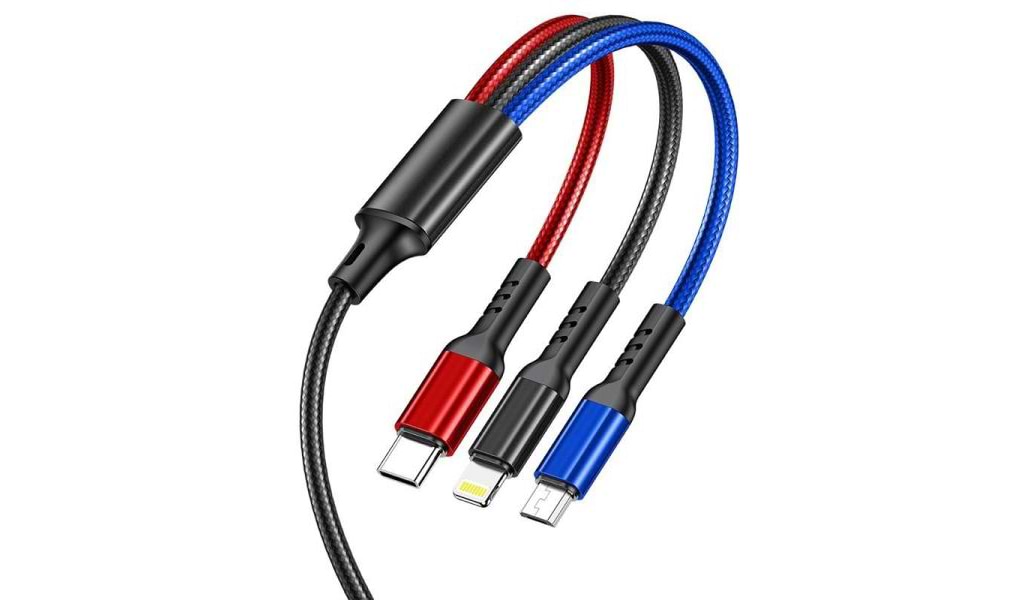 כבל טעינה משולב AWEI CL-971 Type-C/Lightning/M.to USB-A באורך 1.2 מטר - צבע שחור אדום וכחול