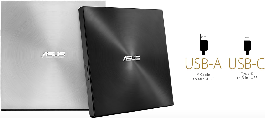 צורב חיצוני Asus ZenDrive U9M USB Type-C/Type-A Slim DVD±RW x8 - צבע שחור שלוש שנות אחריות ע"י היבואן הרשמי