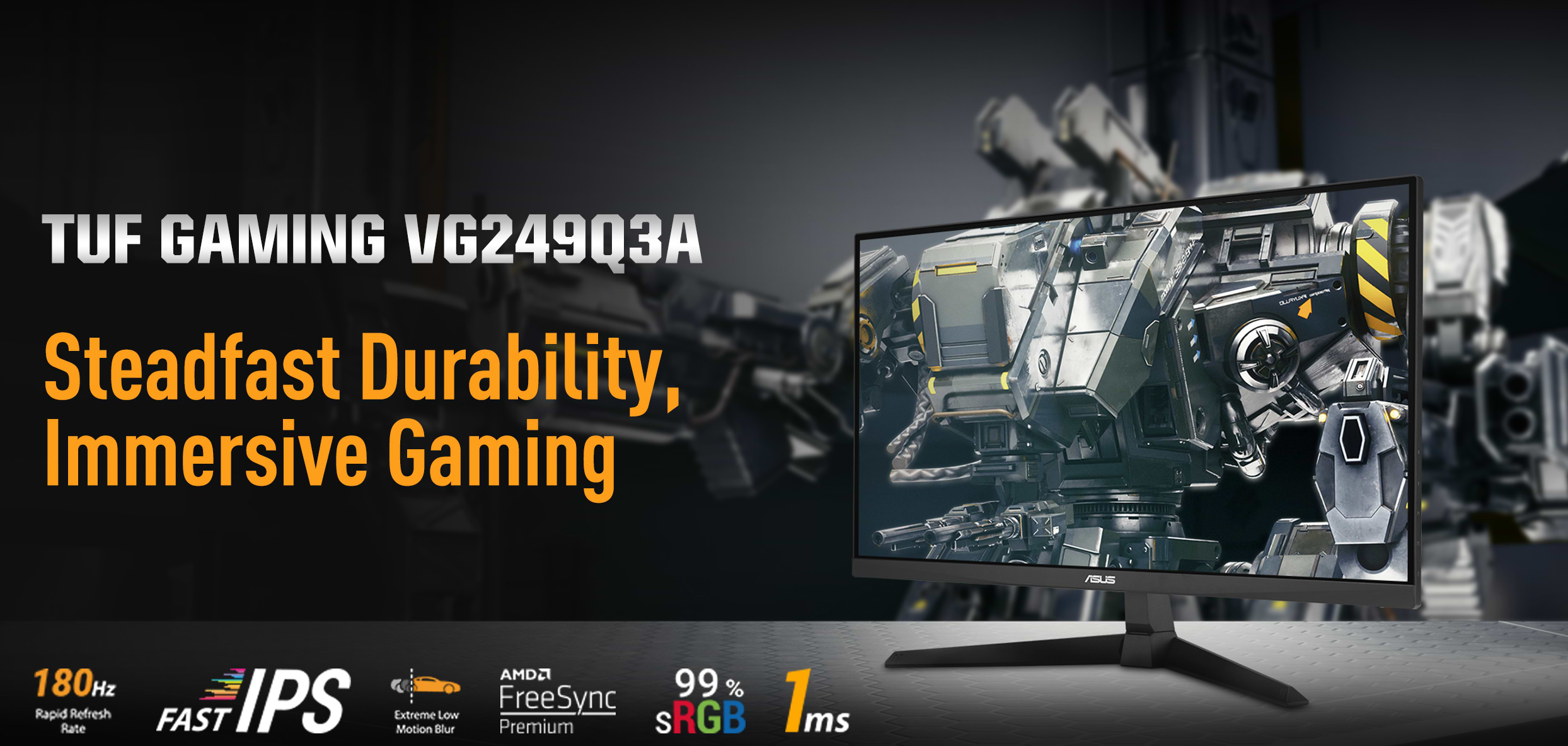 מסך מחשב גיימינג 23.8'' Asus TUF Gaming VG249Q3A FreeSync Premium Fast IPS FHD 1ms 180Hz - צבע שחור שלוש שנות אחריות ע"י היבואן הרשמי
