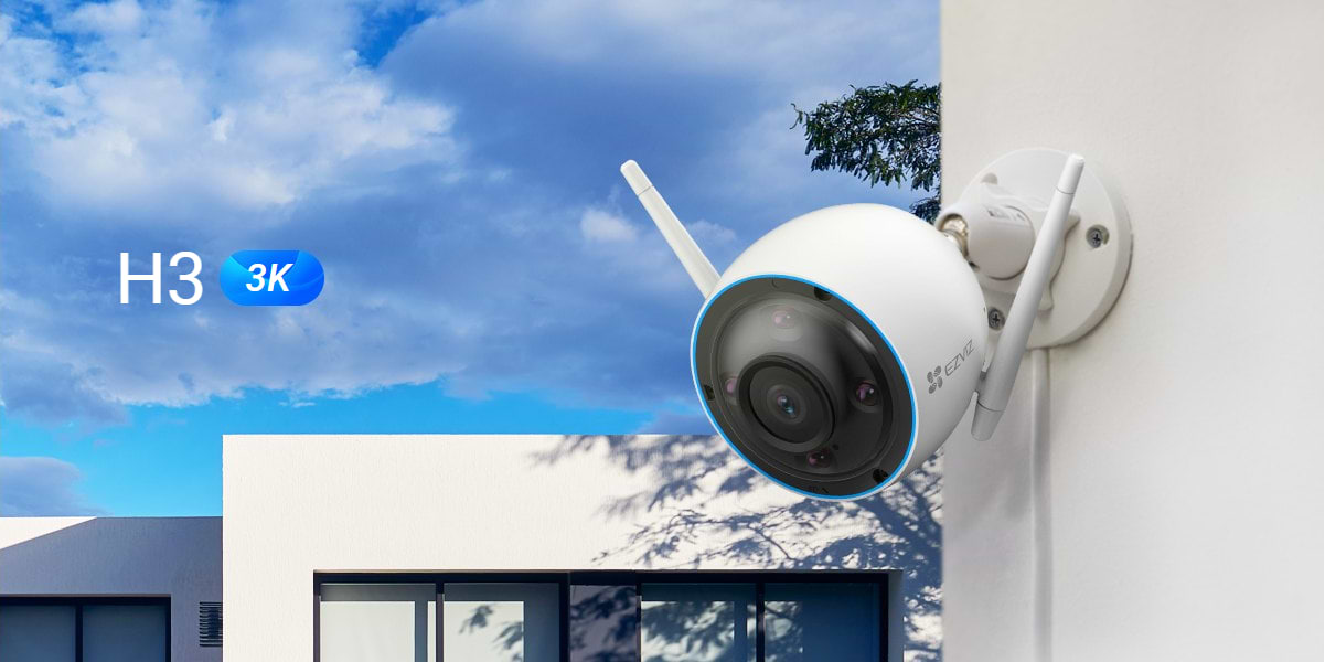 מצלמת אבטחה חיצונית עם ראיית לילה Ezviz H3 3K 5MP - צבע לבן שנה אחריות ע"י היבואן הרשמי