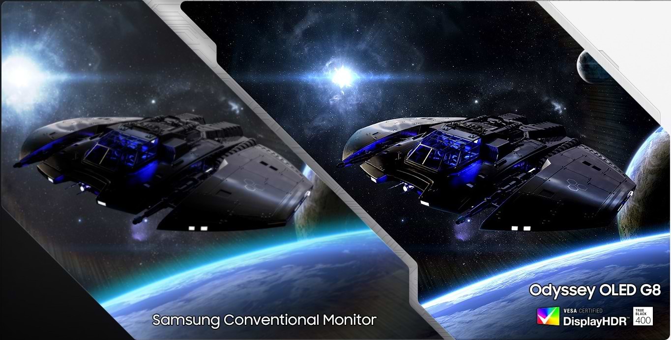 מסך מחשב גיימינג קעור 34'' Samsung Odyssey OLED G8 S34BG850SM UWQHD OLED 175Hz FreeSync Premium 0.1ms - צבע כסוף שלוש שנות אחריות ע"י היבואן הרשמי
