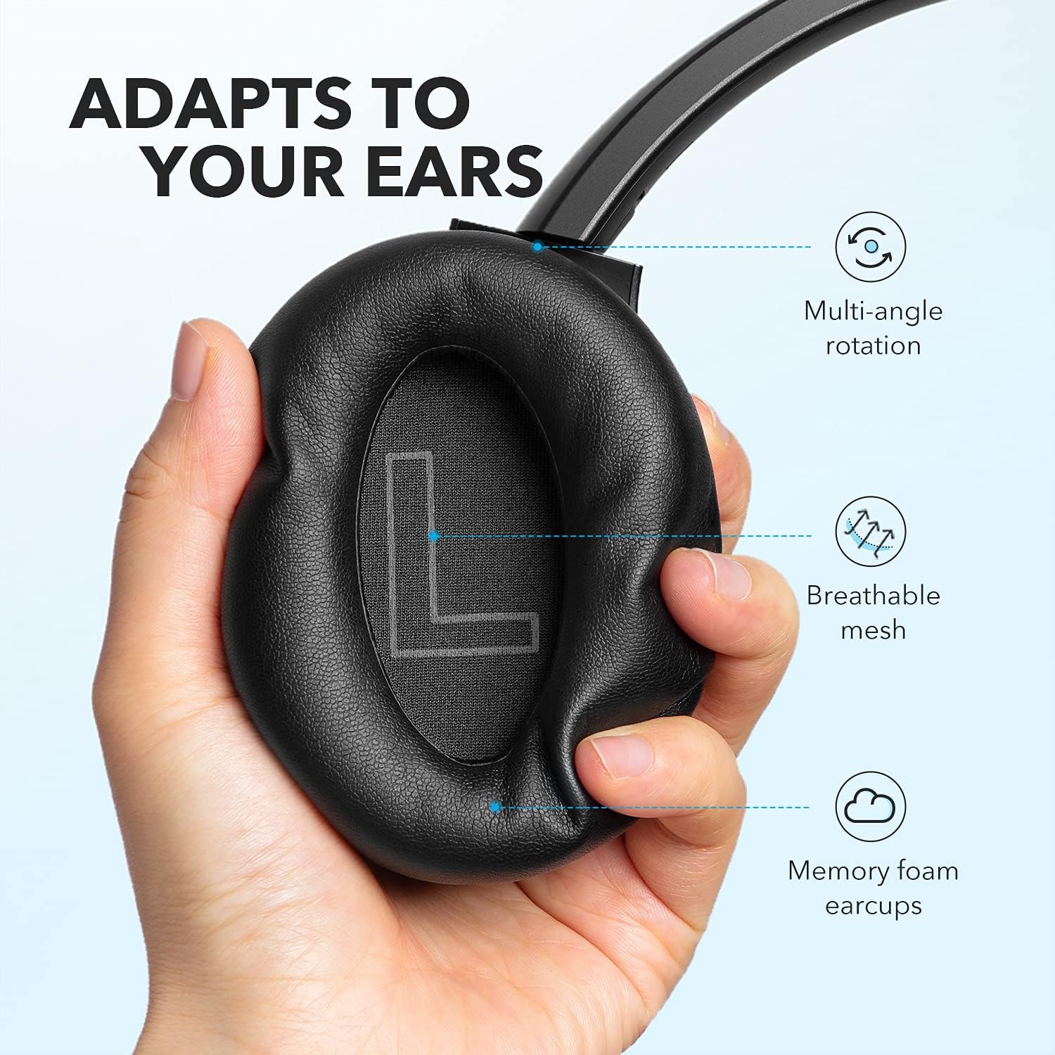 אוזניות קשת אלחוטיות Anker Soundcore Life Q20 Plus - צבע שחור אחריות ע"י היבואן הרשמי