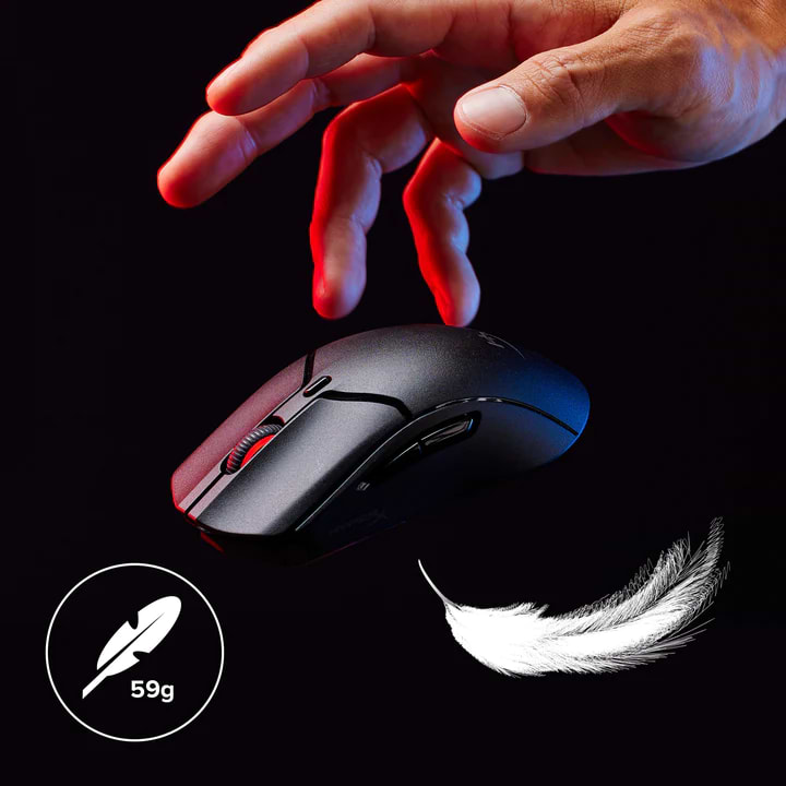 עכבר גיימינג אלחוטי HyperX Pulsefire Haste 2 Mini - צבע שחור שנתיים אחריות ע"י היבואן הרשמי