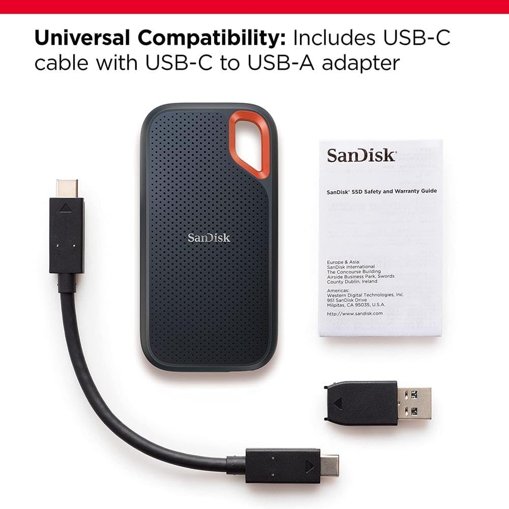 אחסון חיצוני SanDisk Extreme Portable SSD 500GB 1050MB/s - שלוש שנות אחריות ע"י היבואן הרשמי