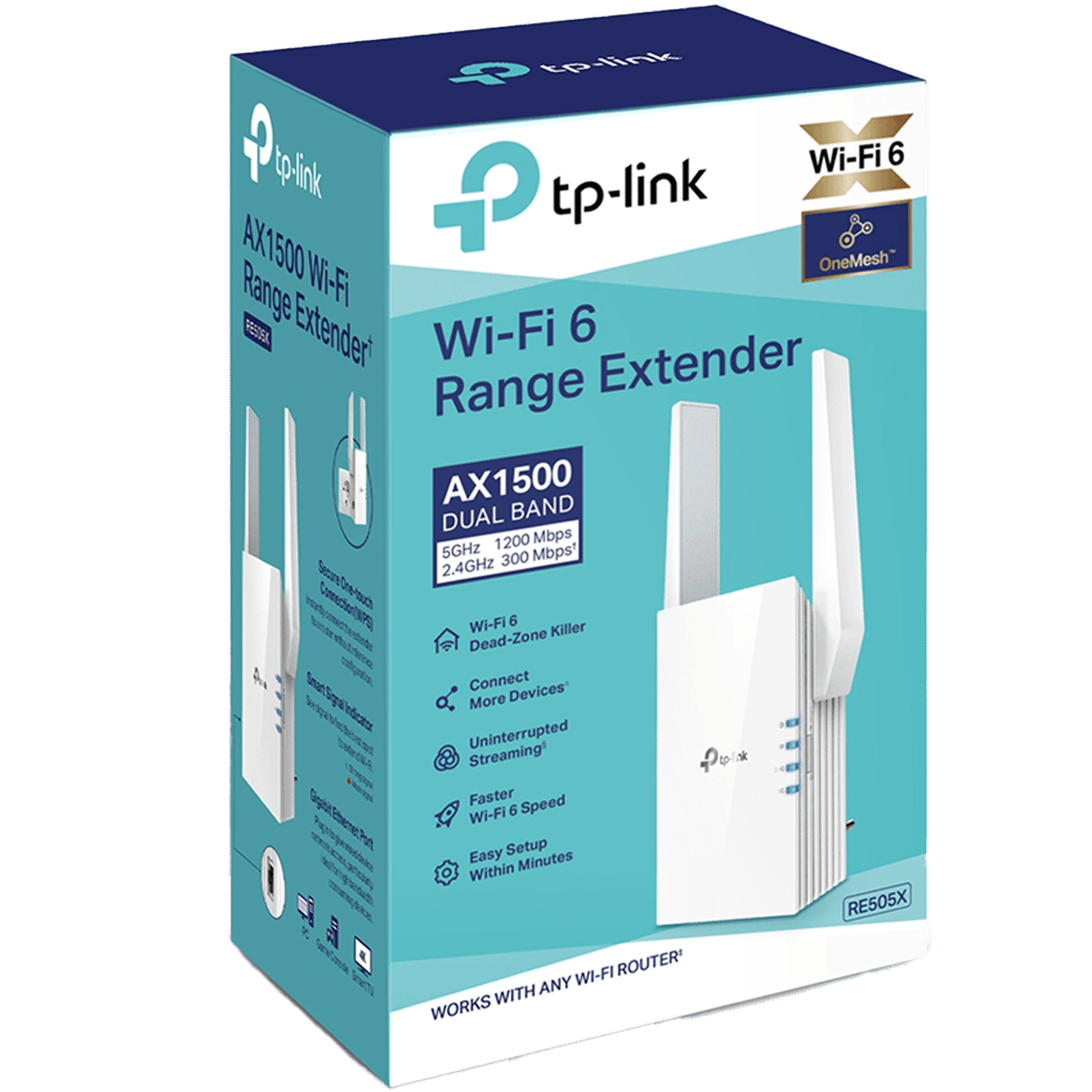 מגדיל טווח TP-Link RE505X AX1500 Wi-Fi 6 Range Extender - בצבע לבן שלוש שנות אחריות ע
