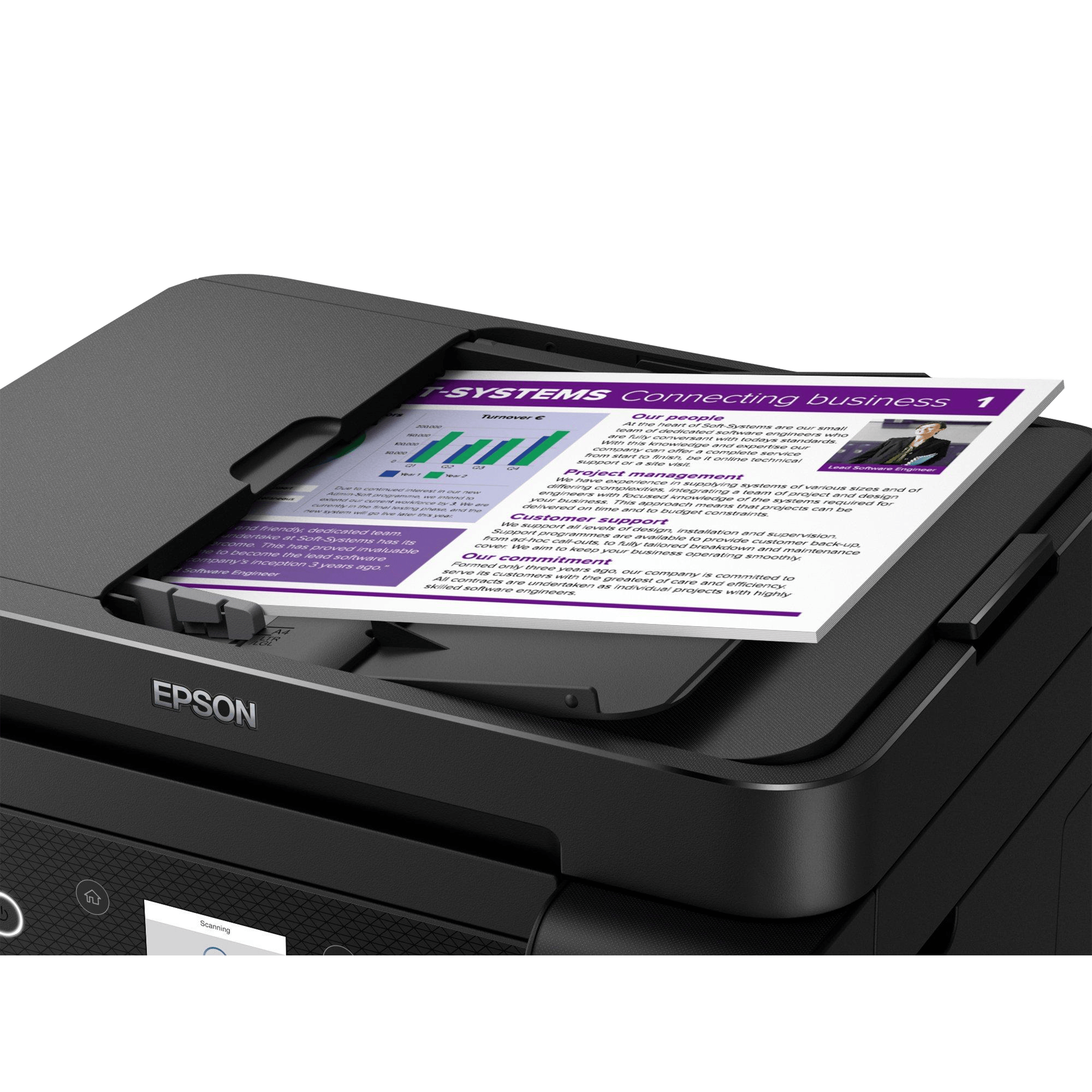 מדפסת אלחוטית משולבת עם Epson EcoTank L6270 Wi-Fi ADF - צבע שחור שלוש שנות אחריות ע