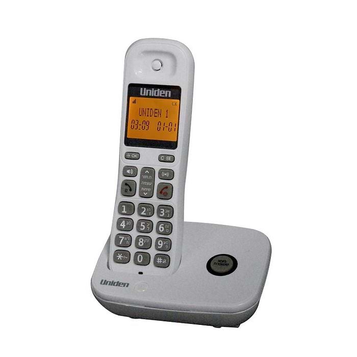 טלפון אלחוטי עם צג שיחה מזוהה ודיבורית Uniden AT4106-1WT - צבע לבן שנה אחריות עי היבואן הרשמי