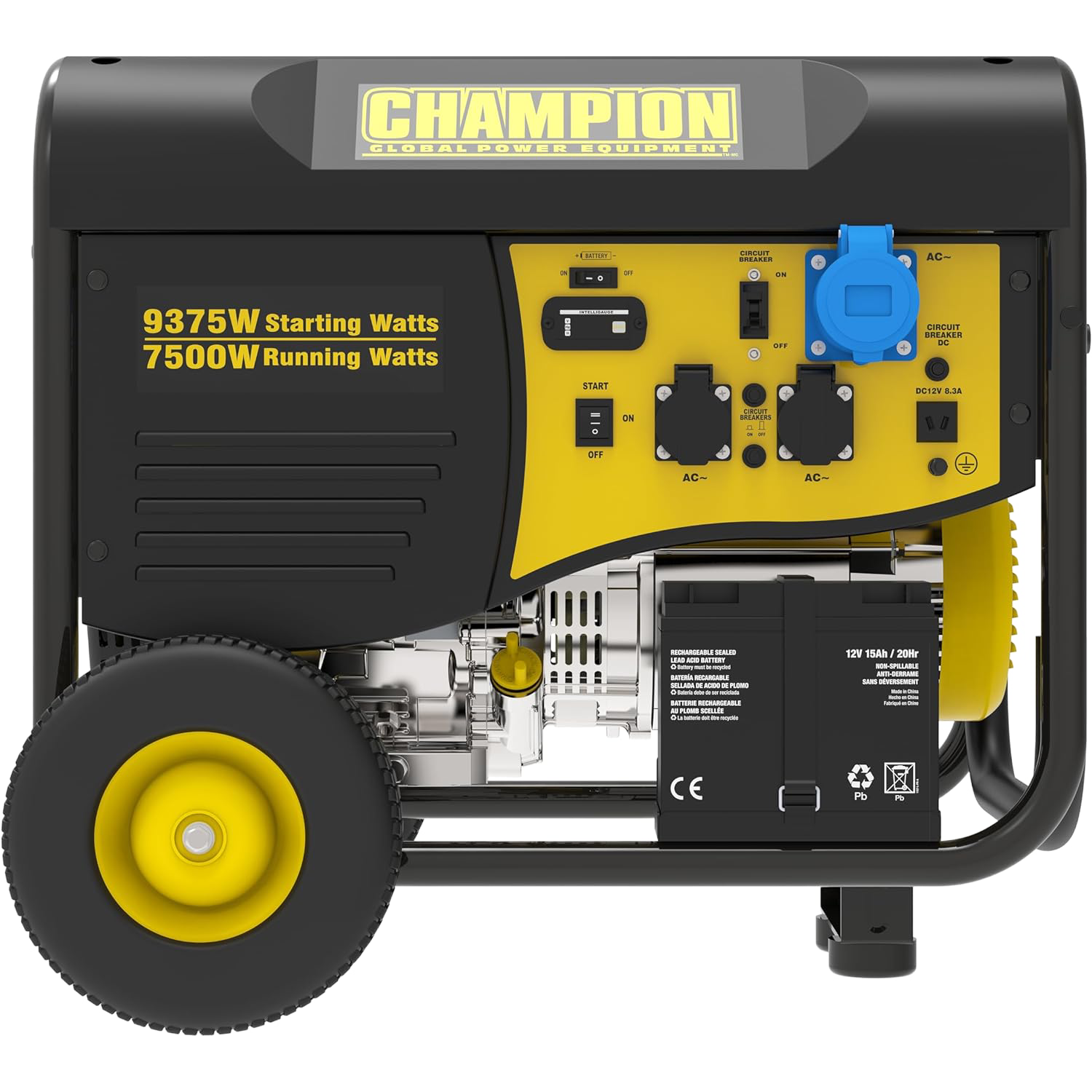 גנרטור נייד + שלט Champion CPG9000E2 7200W/9000W 459CC 14.2HP - צבע צהוב שחור שנה אחריות ע