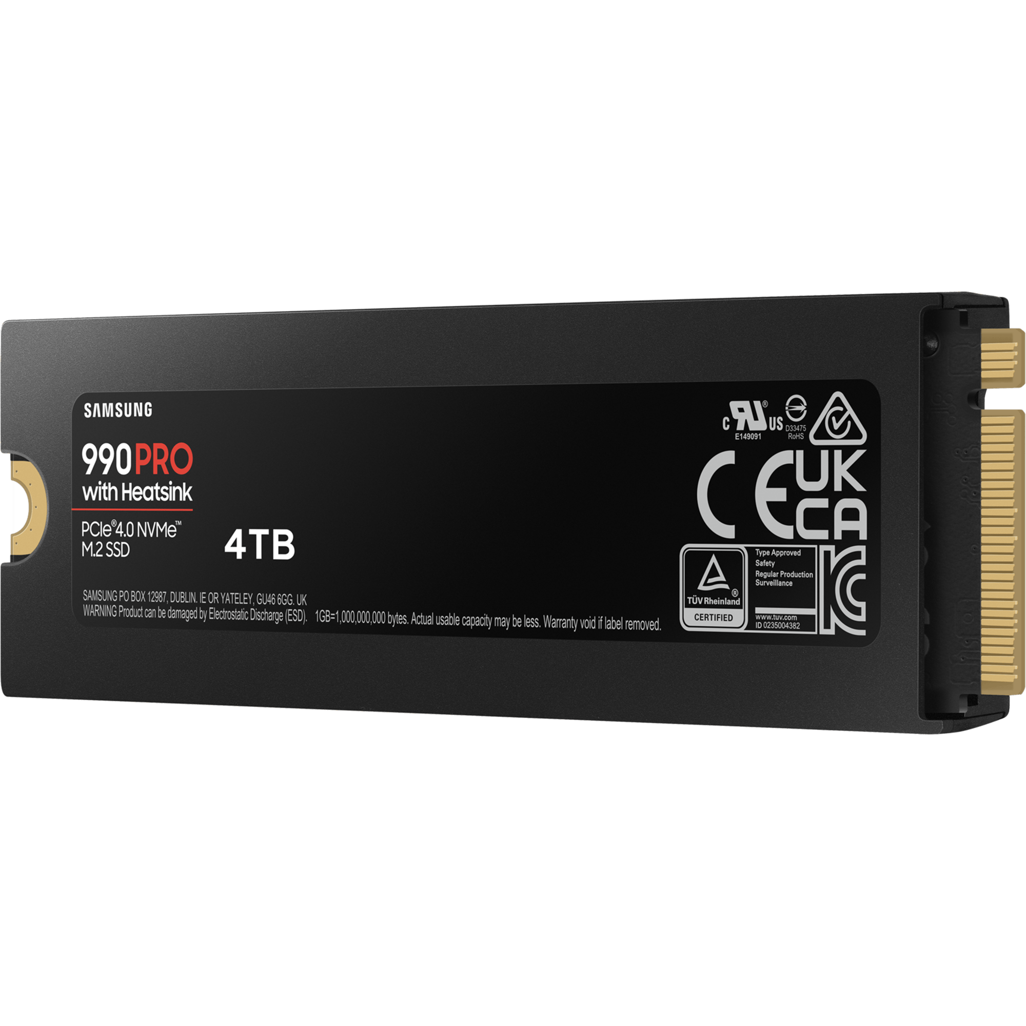 כונן SSD פנימי עם צלעות קירור Samsung 990 Pro 4TB Heatsink PCIe 4.0 NVMe M.2 - צבע שחור חמש שנות אחריות ע