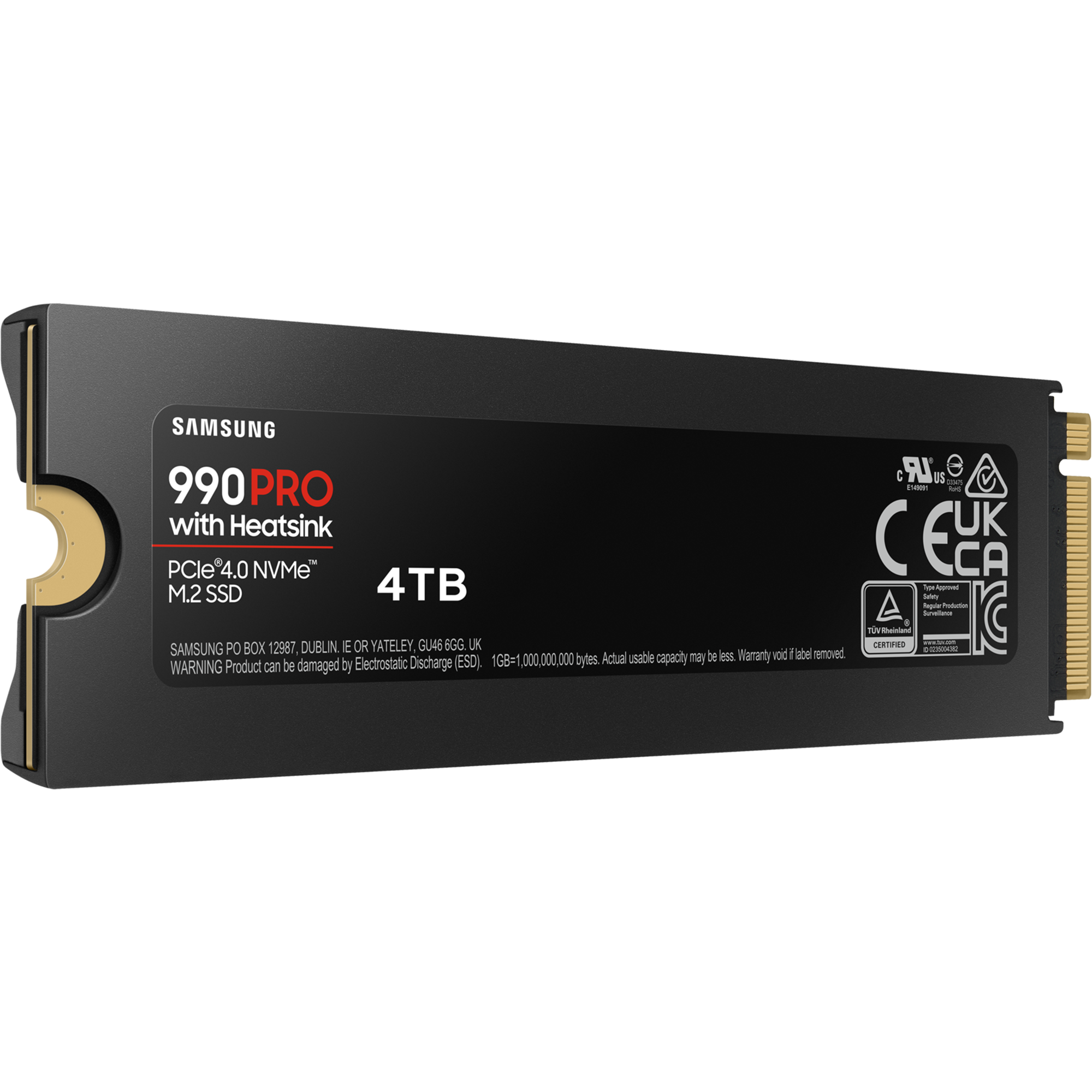 כונן SSD פנימי עם צלעות קירור Samsung 990 Pro 4TB Heatsink PCIe 4.0 NVMe M.2 - צבע שחור חמש שנות אחריות ע