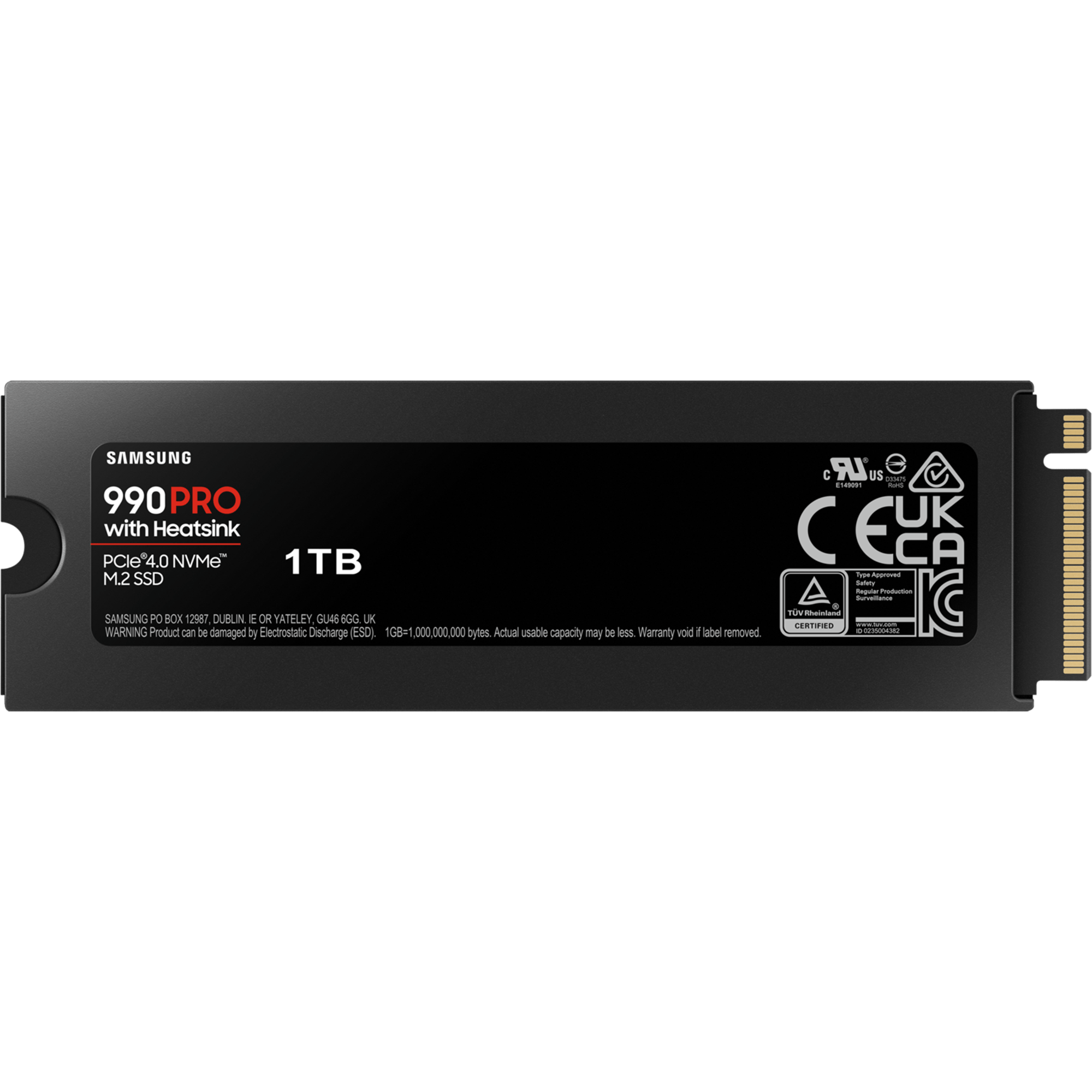 כונן SSD פנימי עם צלעות קירור Samsung 990 Pro 1TB Heatsink PCIe 4.0 NVMe M.2 - צבע שחור חמש שנות אחריות ע