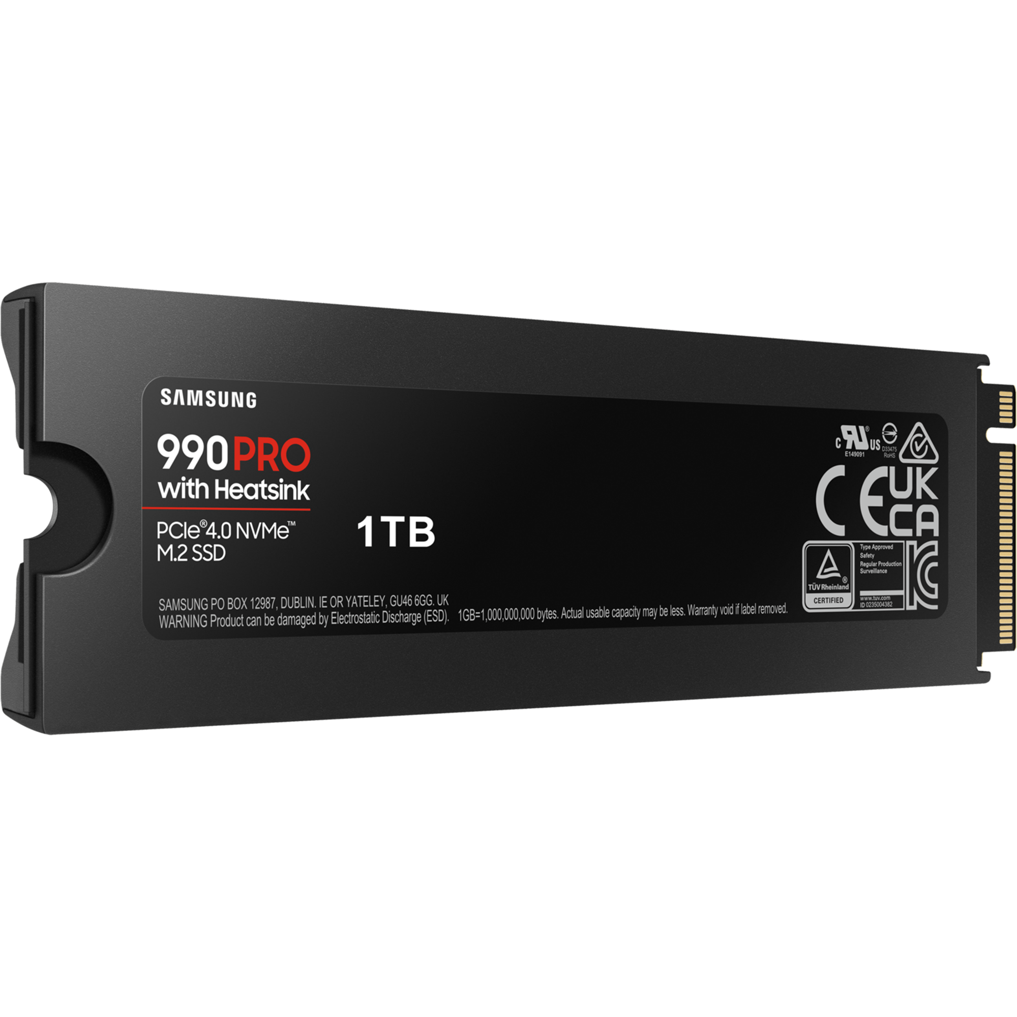 כונן SSD פנימי עם צלעות קירור Samsung 990 Pro 1TB Heatsink PCIe 4.0 NVMe M.2 - צבע שחור חמש שנות אחריות ע