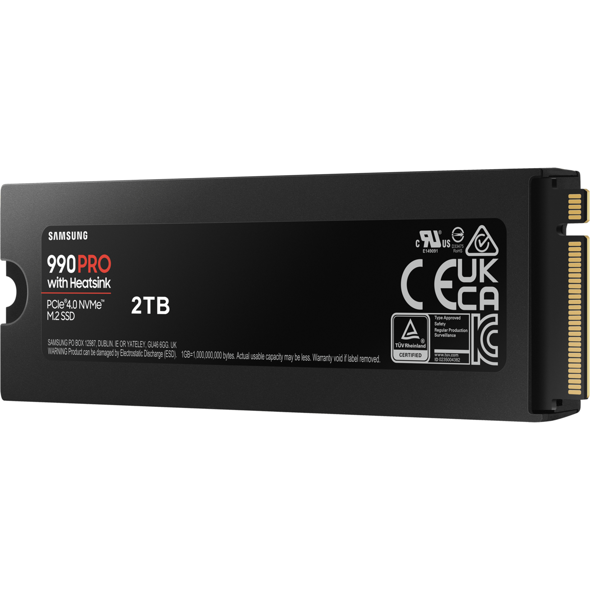 כונן SSD פנימי עם צלעות קירור Samsung 990 Pro 2TB Heatsink PCIe 4.0 NVMe M.2 - צבע שחור חמש שנות אחריות ע