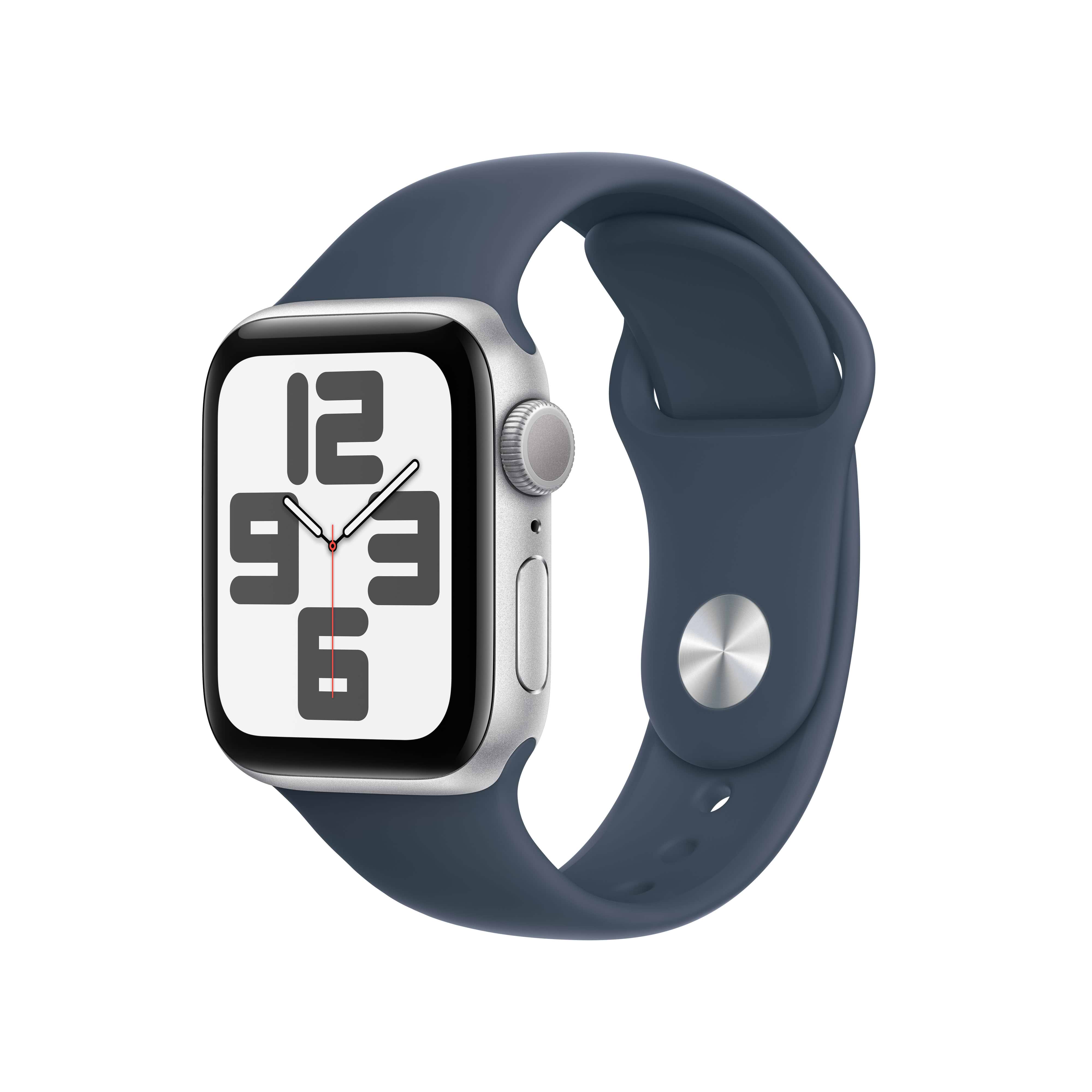 שעון חכם - Apple Watch SE (2023) GPS 40mm Silver Aluminium Case with Storm Blue Sport Band S/M - צבע כסוף שנה אחריות ע״י יבואן רשמי