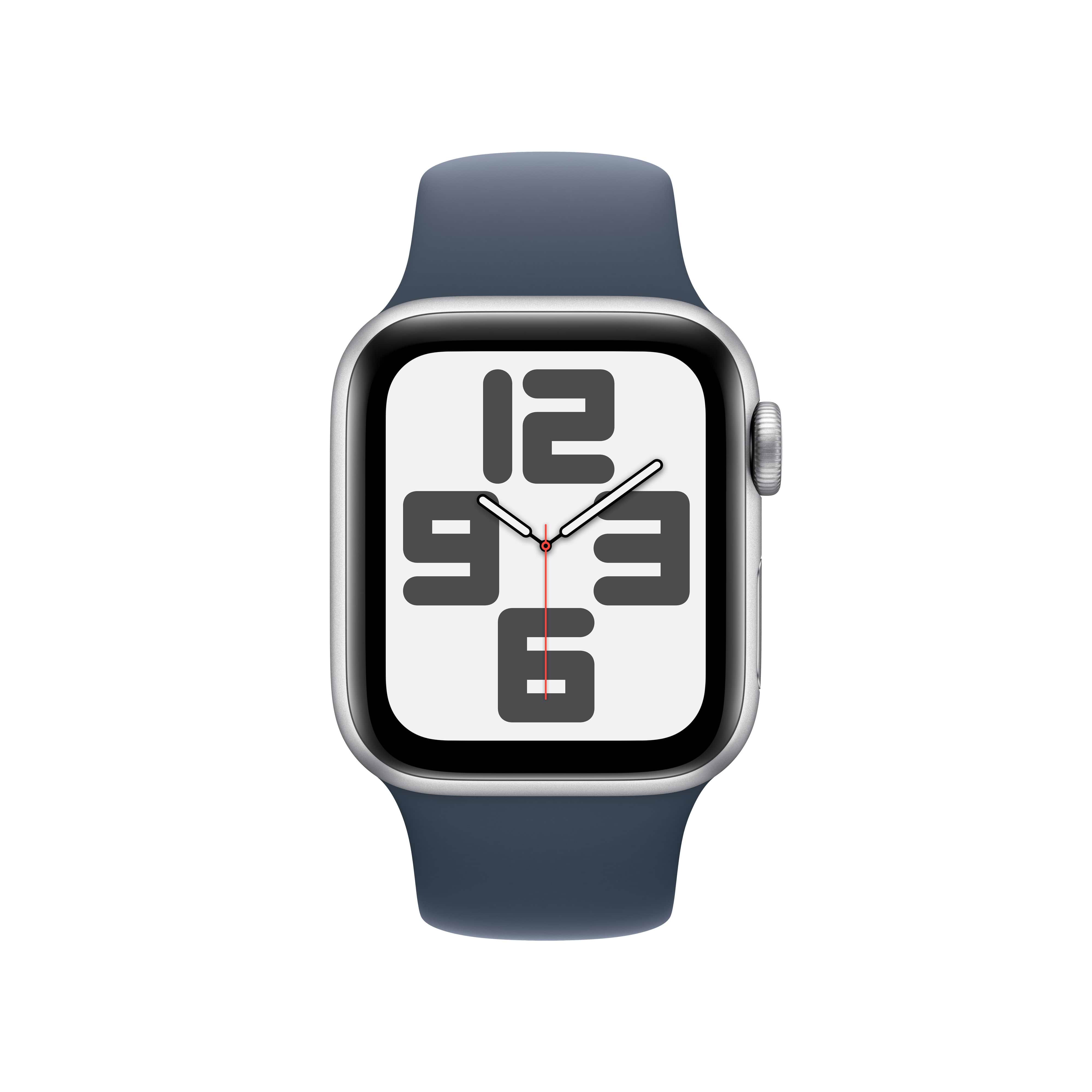 שעון חכם - Apple Watch SE (2023) GPS 40mm Silver Aluminium Case with Storm Blue Sport Band S/M - צבע כסוף שנה אחריות ע״י יבואן רשמי