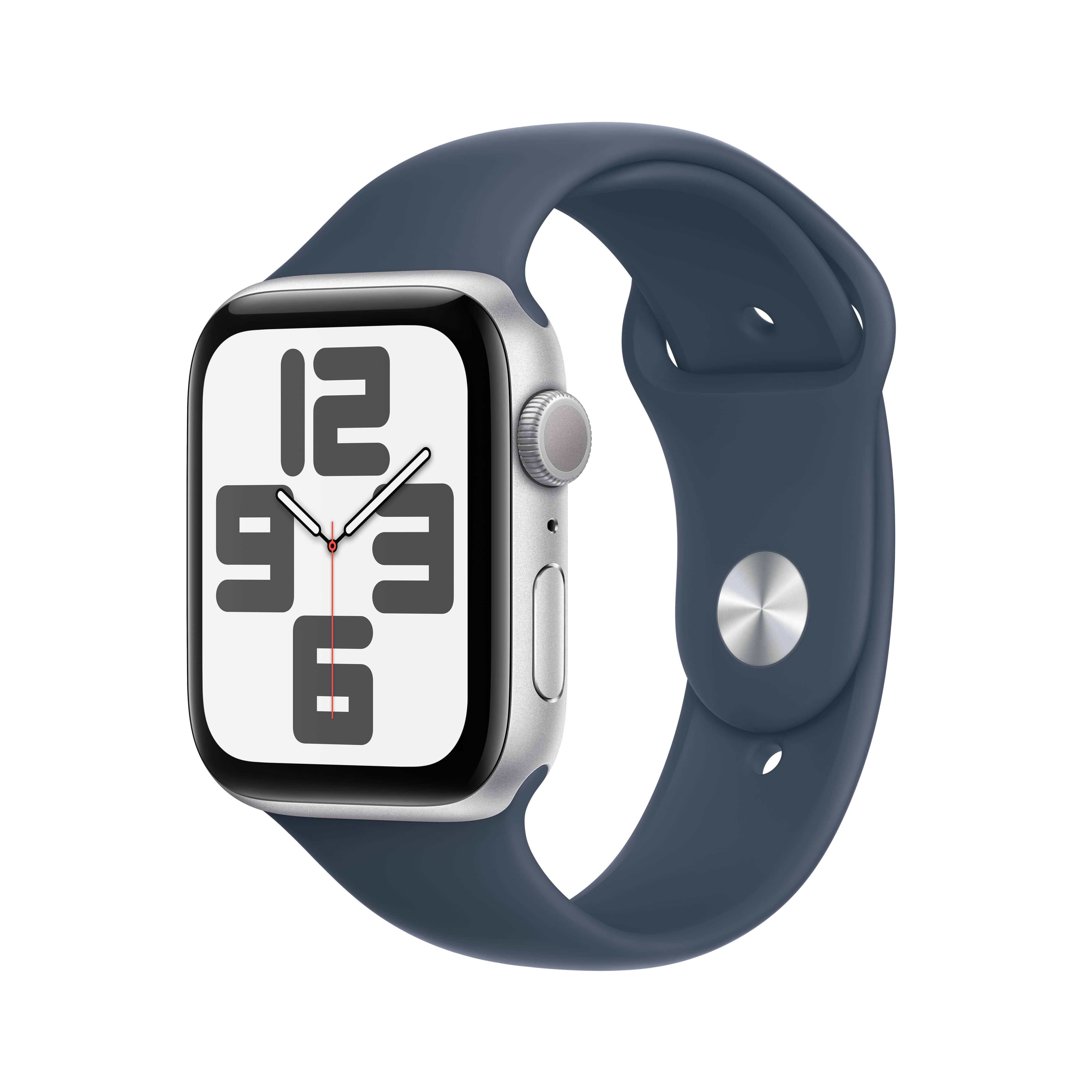 שעון חכם - Apple Watch SE GPS (2023) 44mm Silver Aluminium Case with Storm Blue Sport Band M/L - צבע כסוף שנה אחריות ע
