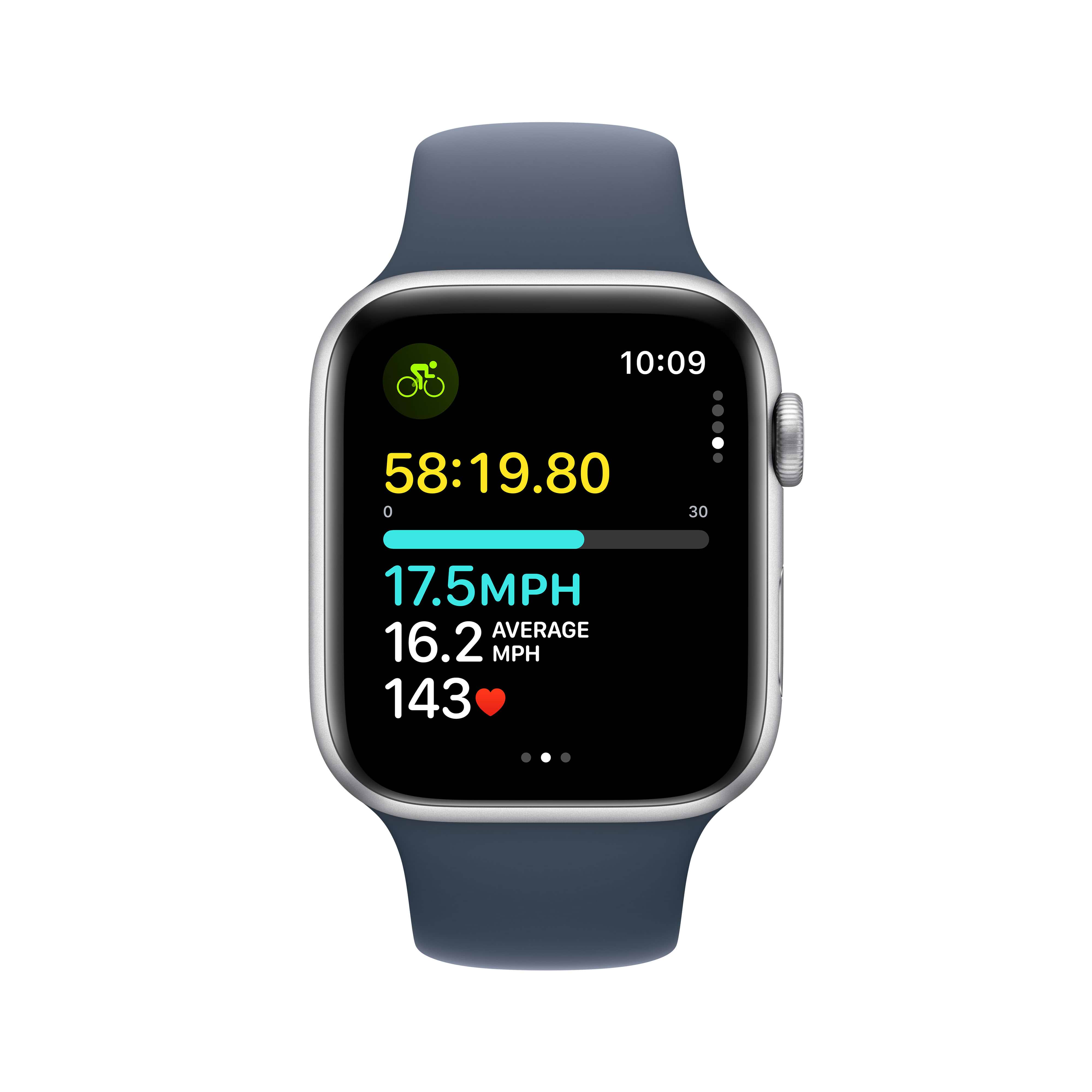 שעון חכם - Apple Watch SE GPS (2023) 44mm Silver Aluminium Case with Storm Blue Sport Band M/L - צבע כסוף שנה אחריות ע