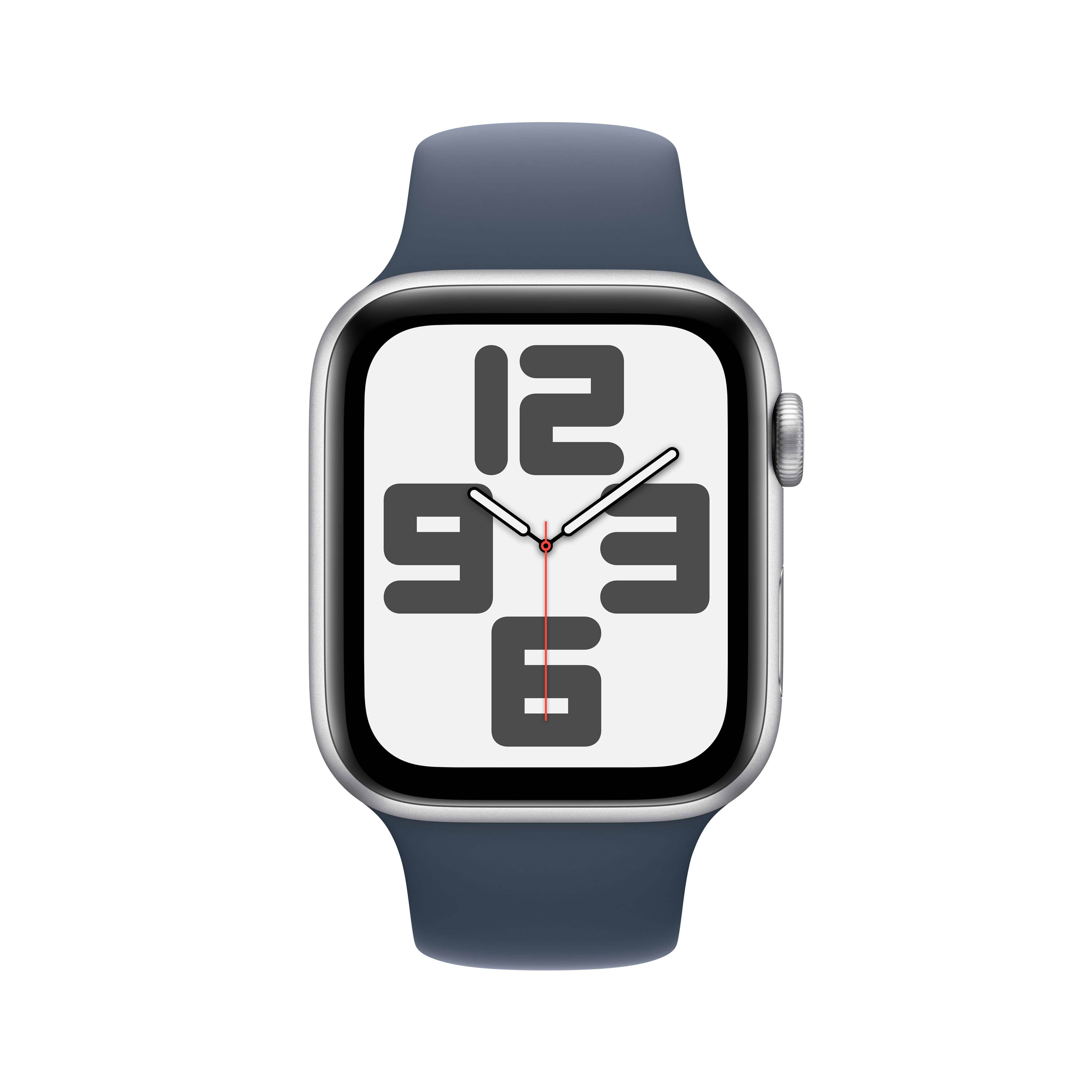 שעון חכם - Apple Watch SE (2023) GPS + Cellular 44mm Silver Aluminium Case with Storm Blue Sport Band - M/L - צבע כסוף שנה אחריות ע
