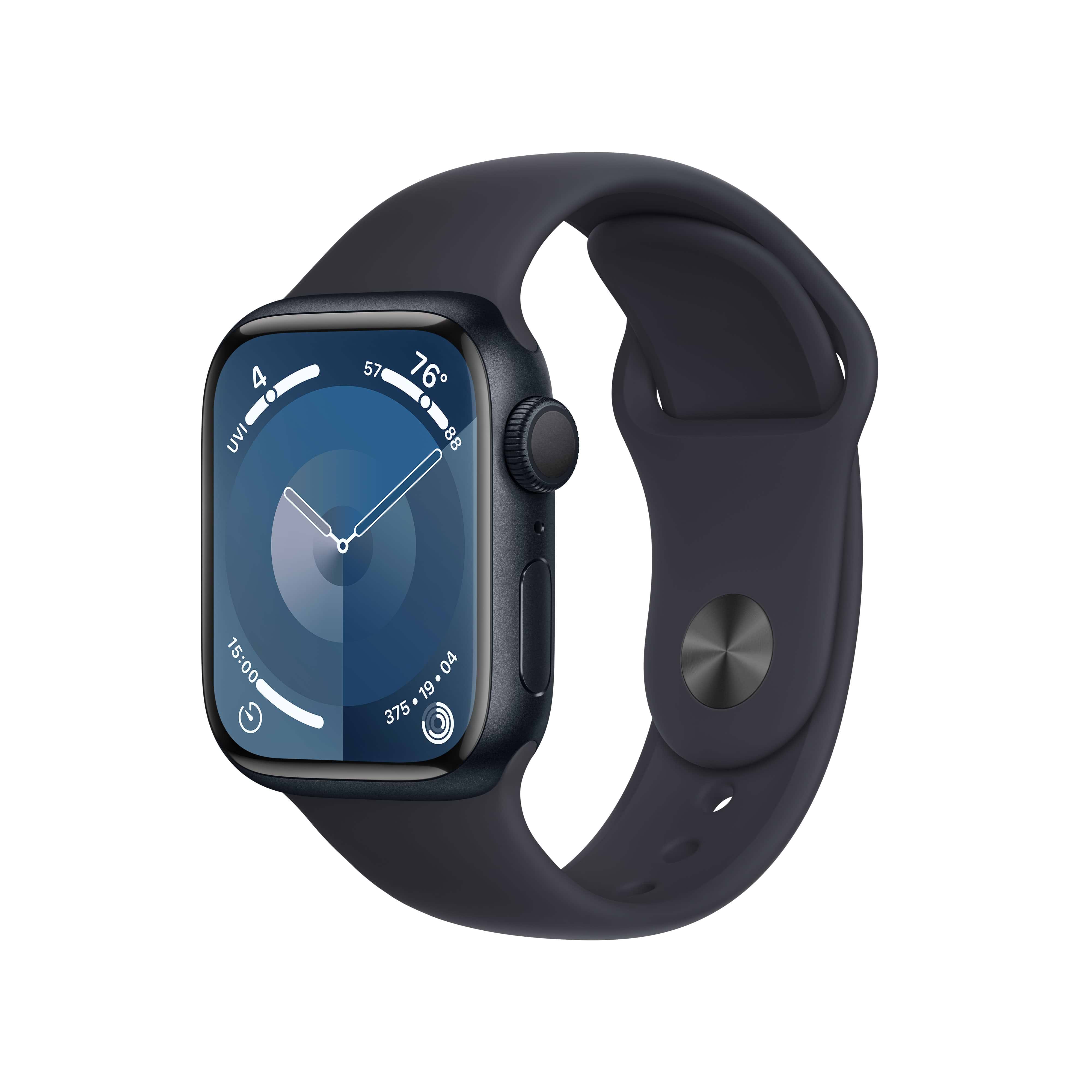 שעון חכם Apple Watch Series 9 GPS 41mm Midnight Aluminium Case with Midnight Sport Band - S/M - צבע שחור חצות שנה אחריות ע