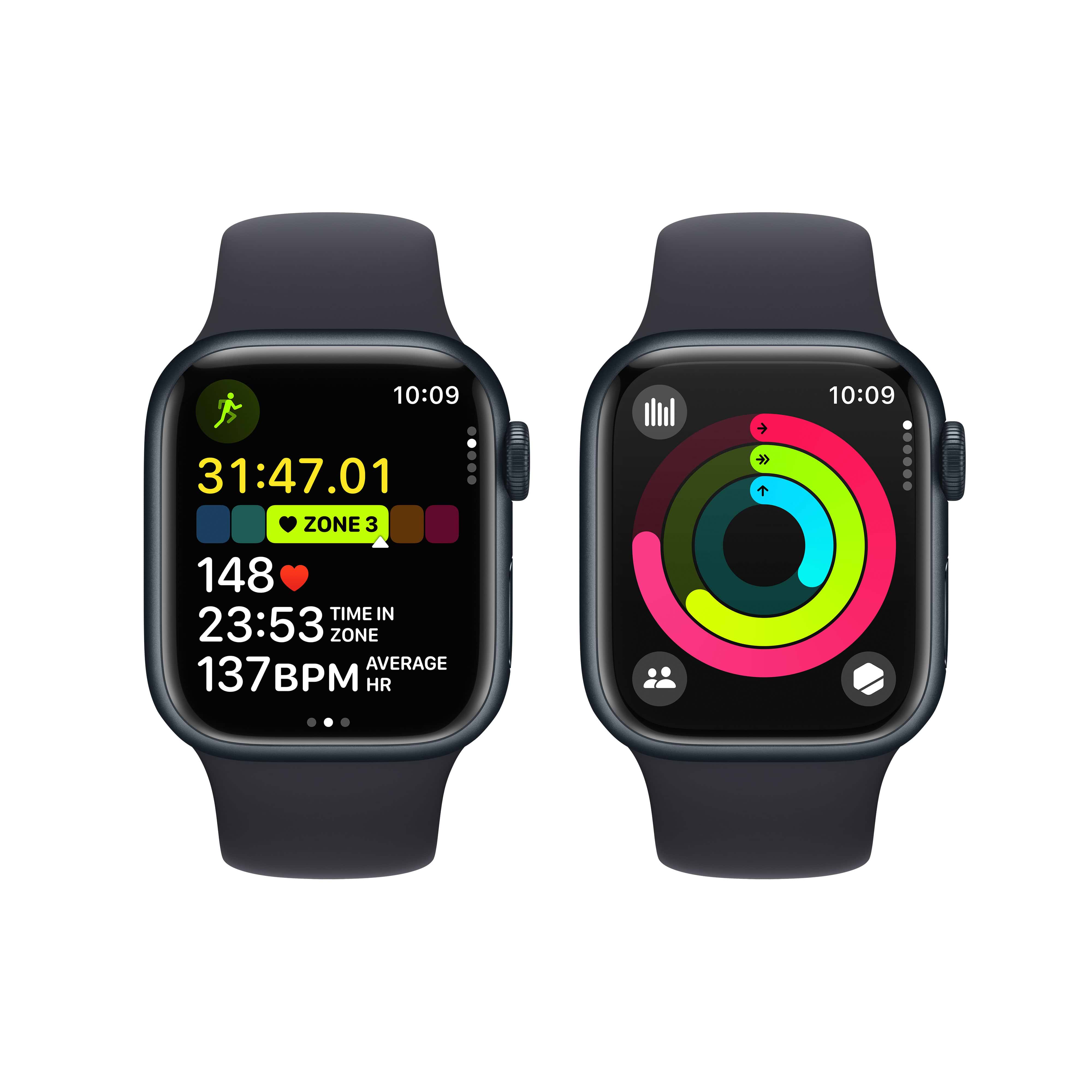 שעון חכם Apple Watch Series 9 GPS 41mm Midnight Aluminium Case with Midnight Sport Band - S/M - צבע שחור חצות שנה אחריות ע