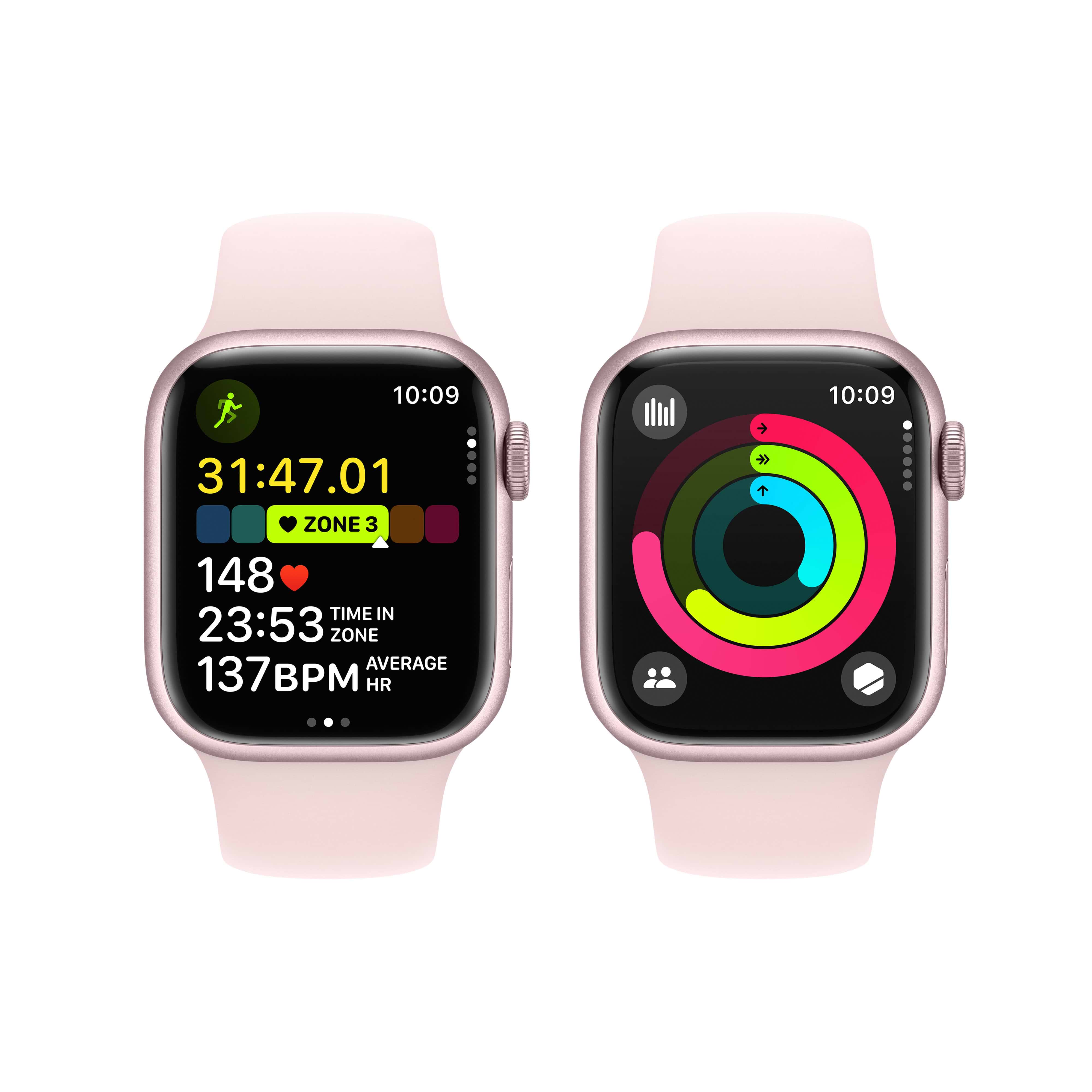 שעון חכם - Apple Watch Series 9 GPS 41mm Pink Aluminium Case with Light Pink Sport Band - S/M - צבע ורוד שנה אחריות ע