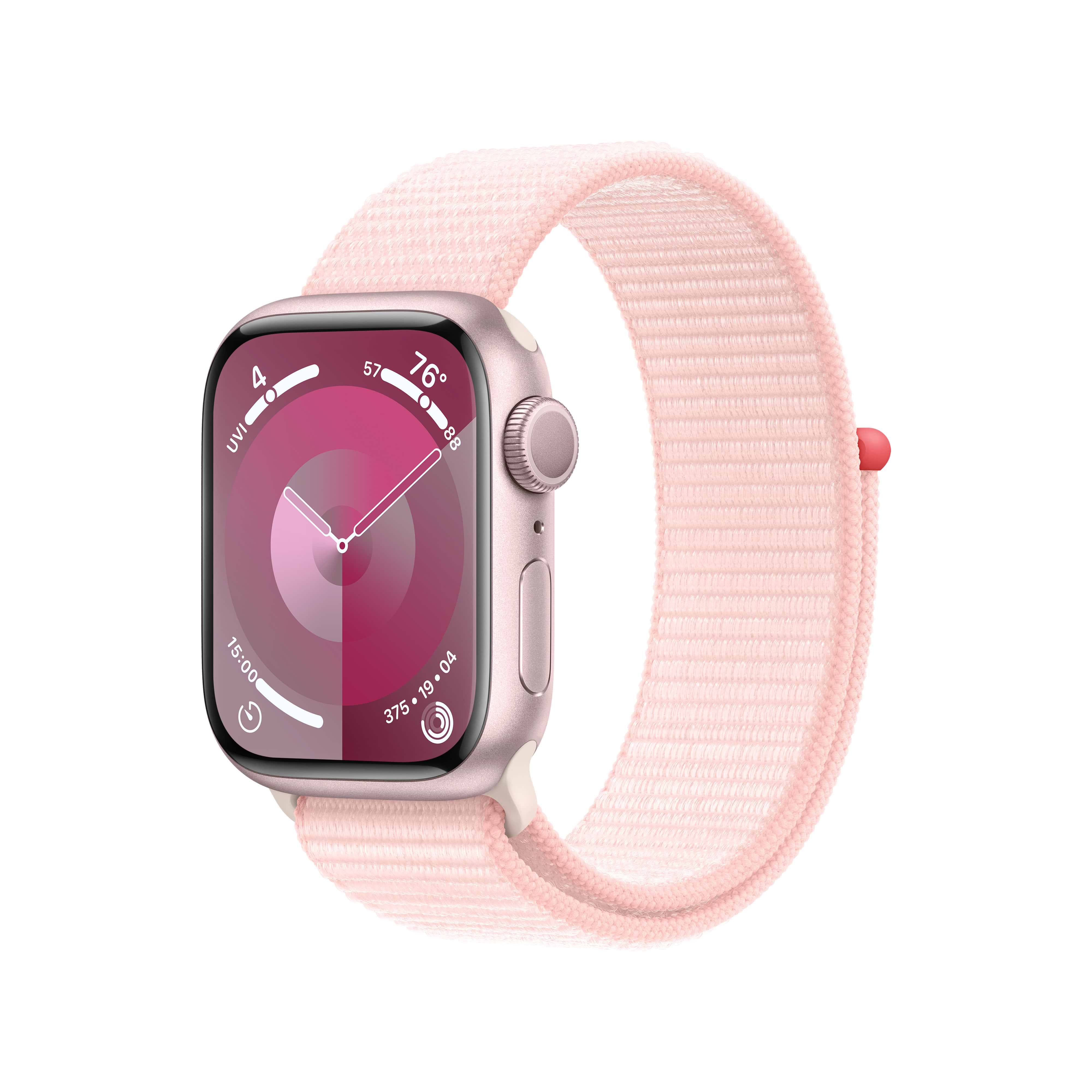 שעון חכם - Apple Watch Series 9 GPS 41mm Pink Aluminium Case with Light Pink Sport Loop - צבע ורוד שנה אחריות ע