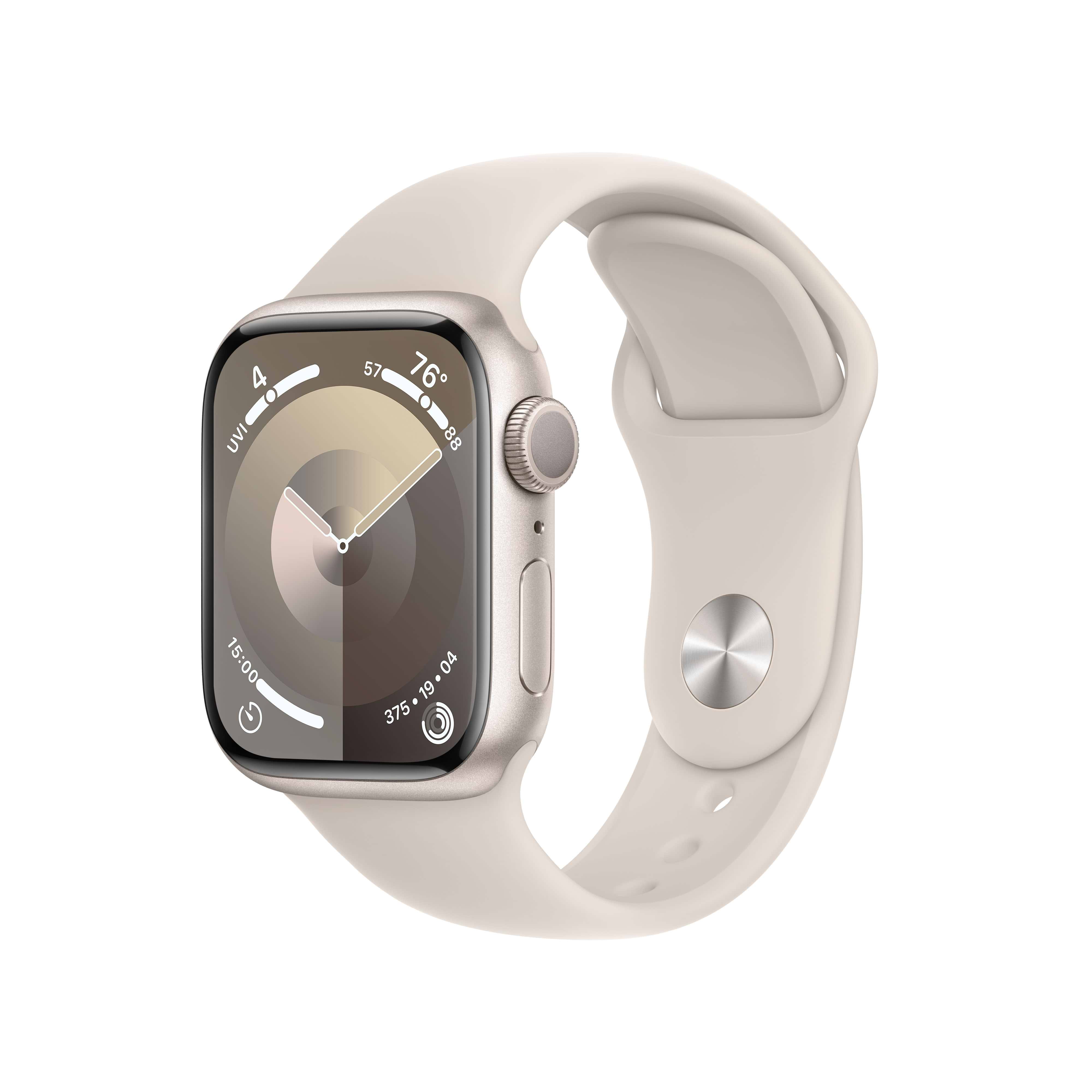 שעון חכם Apple Watch Series 9 GPS 41mm Starlight Aluminium Case with Starlight Sport Band  M/L - צבע אור כוכבים שנה אחריות ע