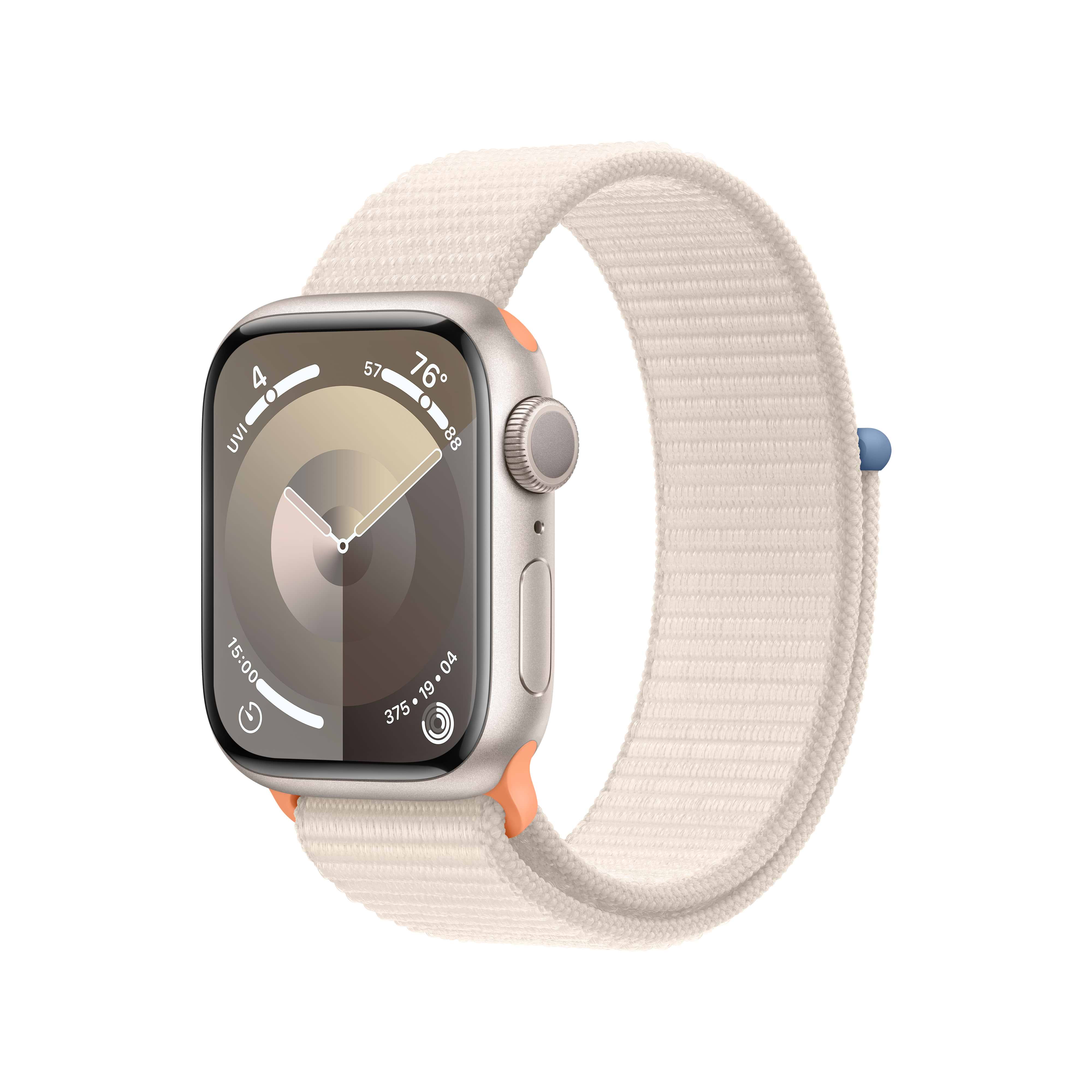 שעון חכם Apple Watch Series 9 GPS 41mm Starlight Aluminium Case with Starlight Sport Loop  - צבע אור כוכבים שנה אחריות ע