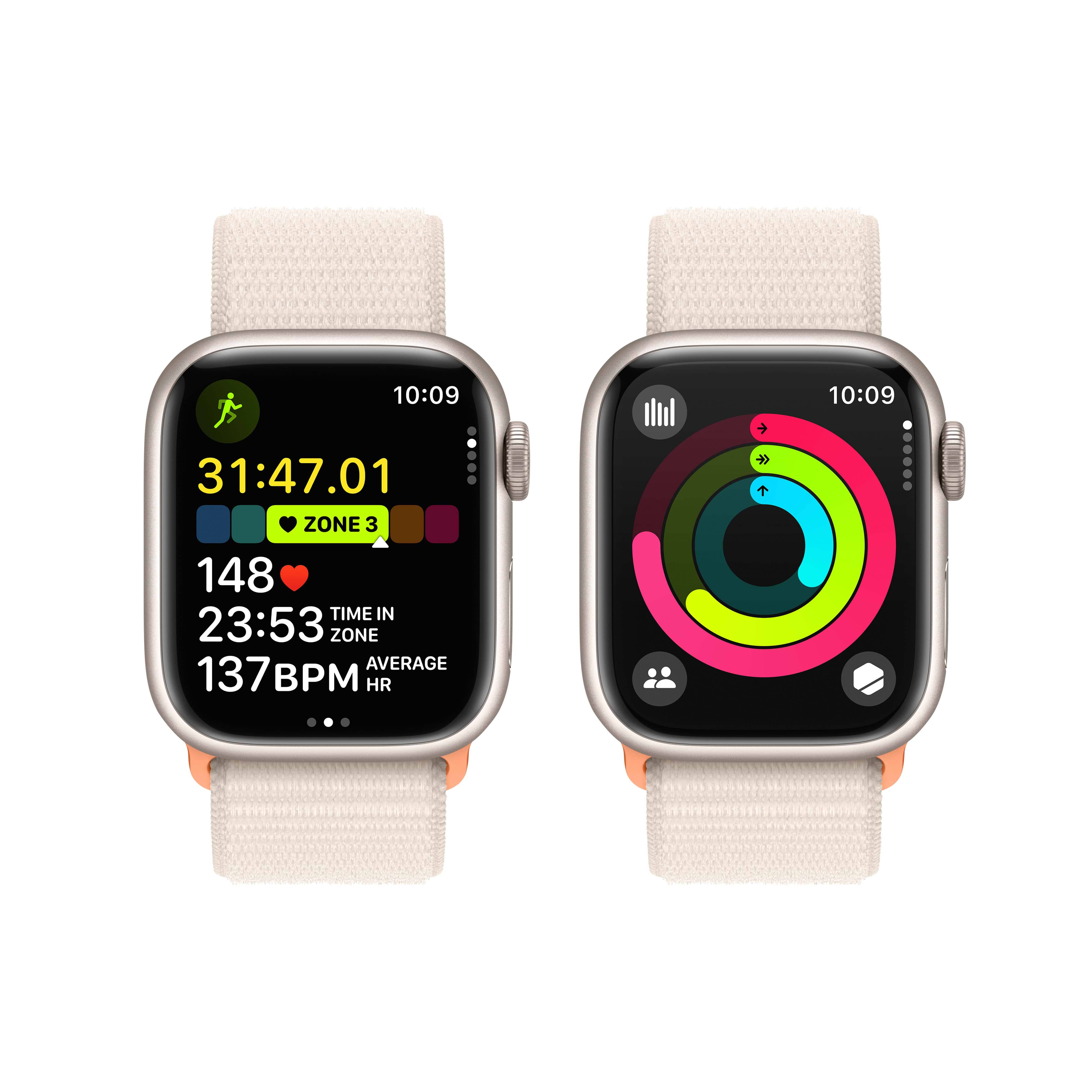 שעון חכם Apple Watch Series 9 GPS 41mm Starlight Aluminium Case with Starlight Sport Loop  - צבע אור כוכבים שנה אחריות ע