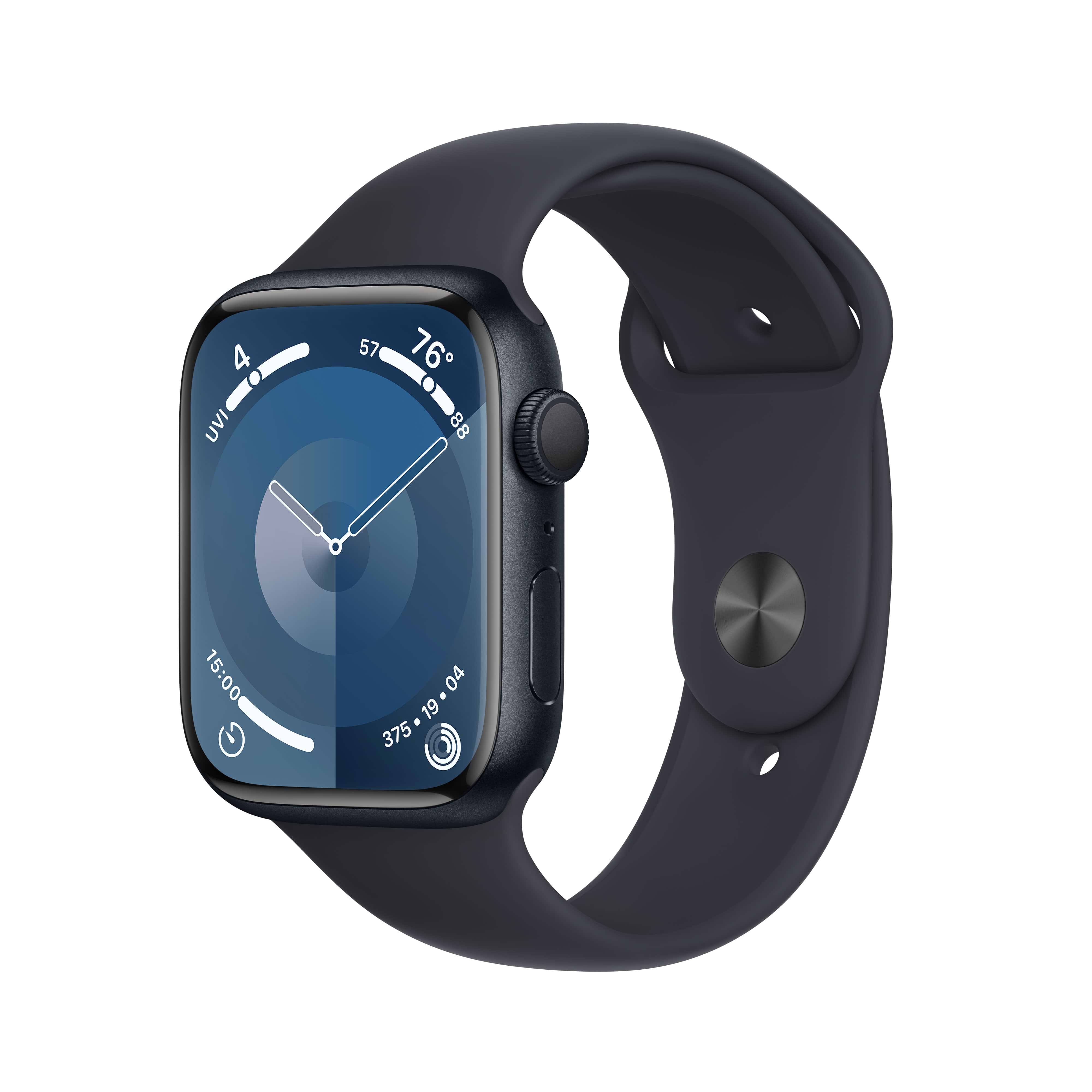 שעון חכם Apple Watch Series 9 GPS 45mm Midnight Aluminium Case with Midnight Sport Band - M/L  - צבע שחור חצות שנה אחריות ע