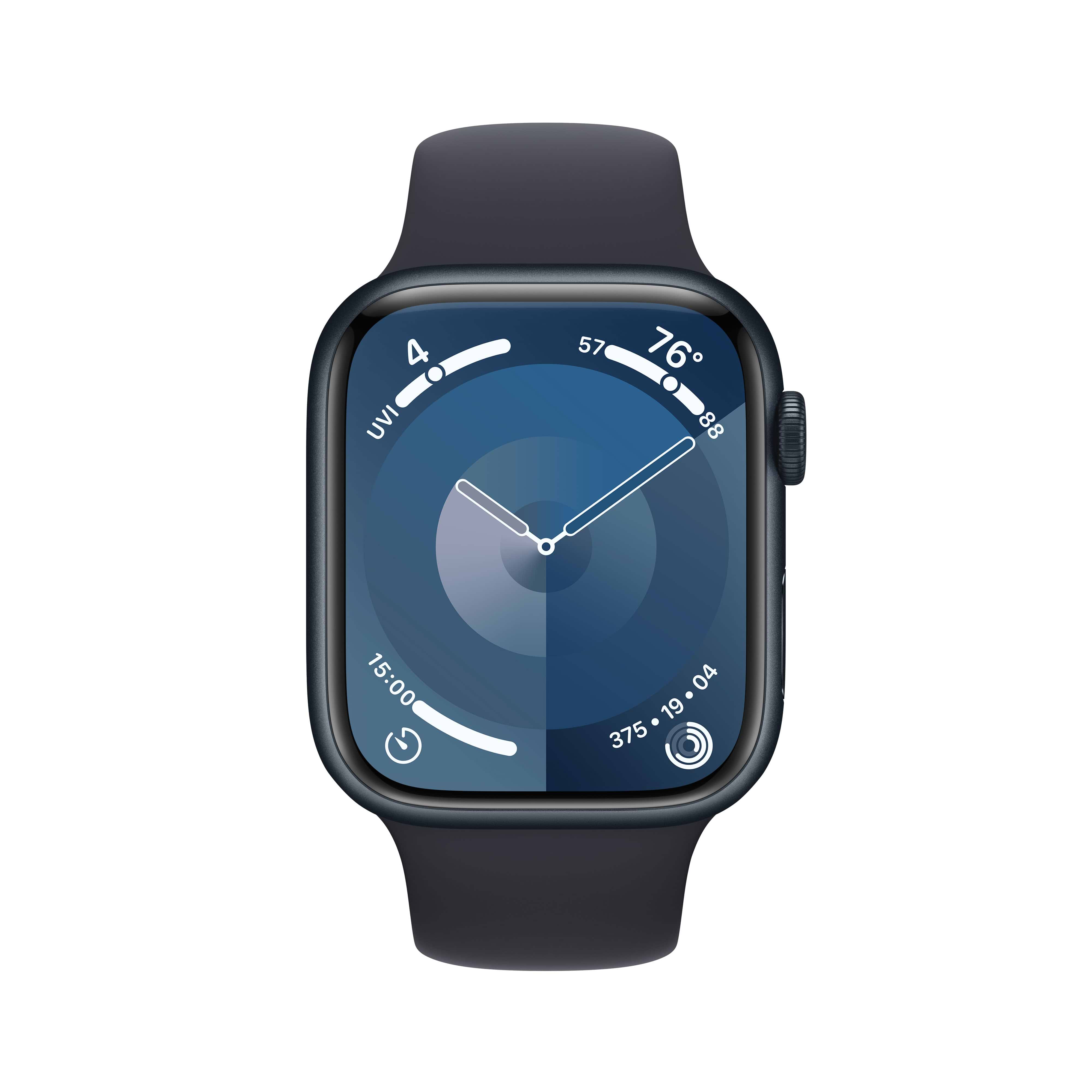שעון חכם Apple Watch Series 9 GPS 45mm Midnight Aluminium Case with Midnight Sport Band - M/L  - צבע שחור חצות שנה אחריות ע